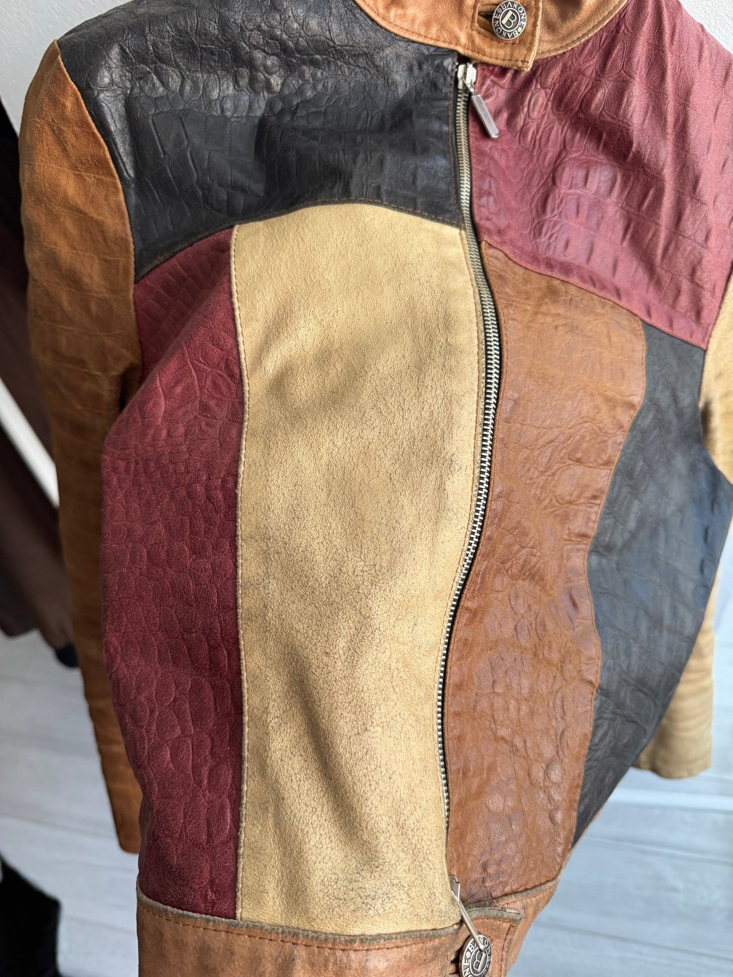 ☀️ Geacă Y2K Damă din Piele Patchwork – M – Made in Italy - anbracaminte