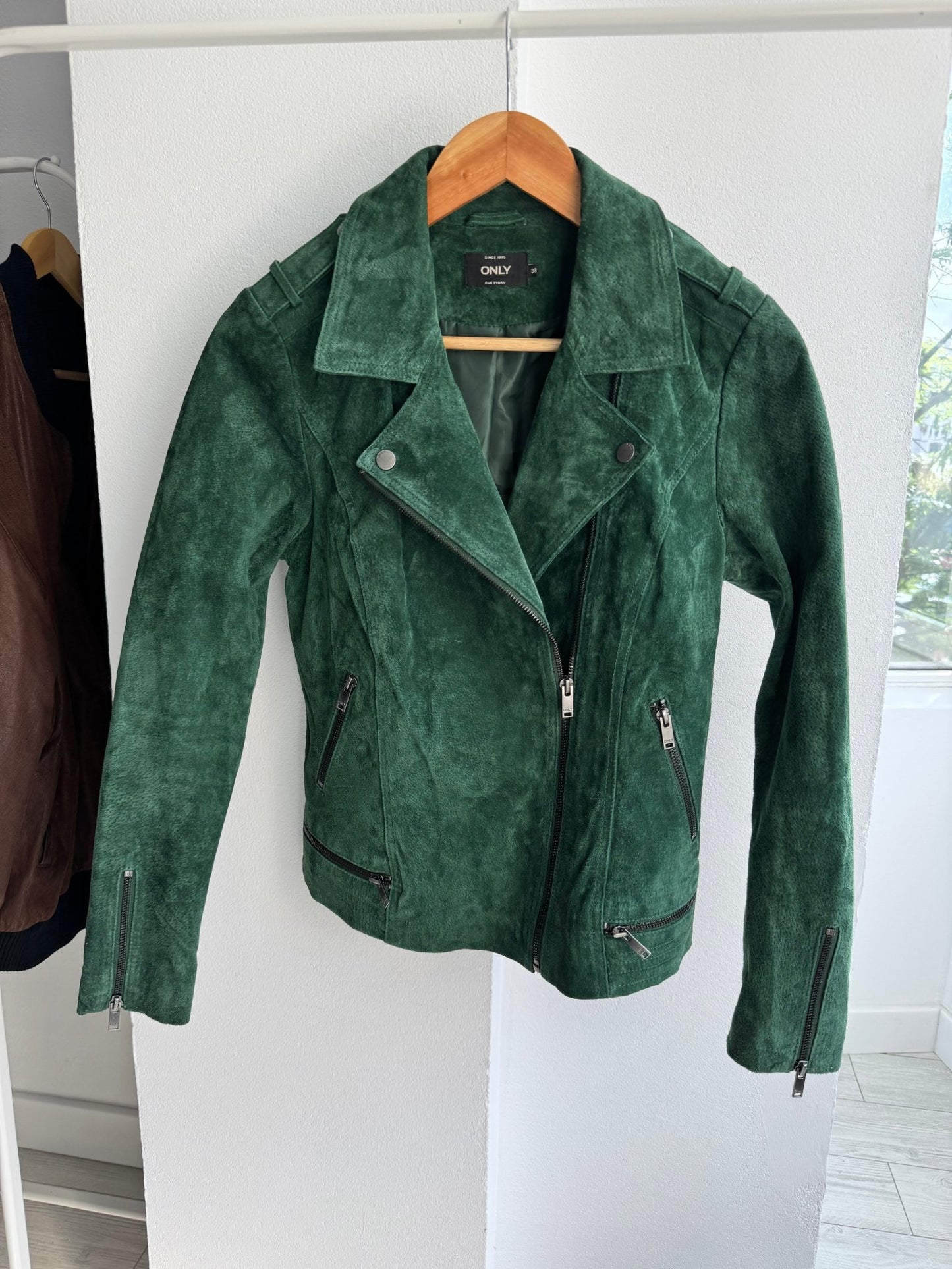 🌳 Geacă Y2K Damă din Suede Verde – Biker Jacket – M (38) - anbracaminte