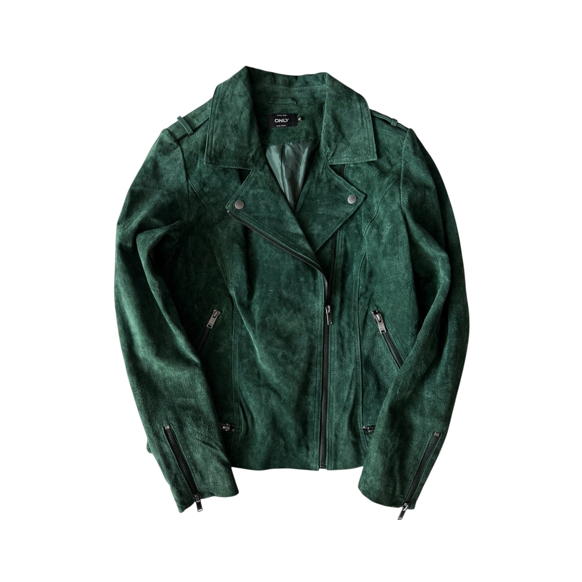 🌳 Geacă Y2K Damă din Suede Verde – Biker Jacket – M (38) - anbracaminte