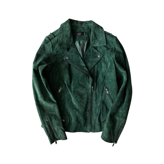 🌳 Geacă Y2K Damă din Suede Verde – Biker Jacket – M (38) - anbracaminte