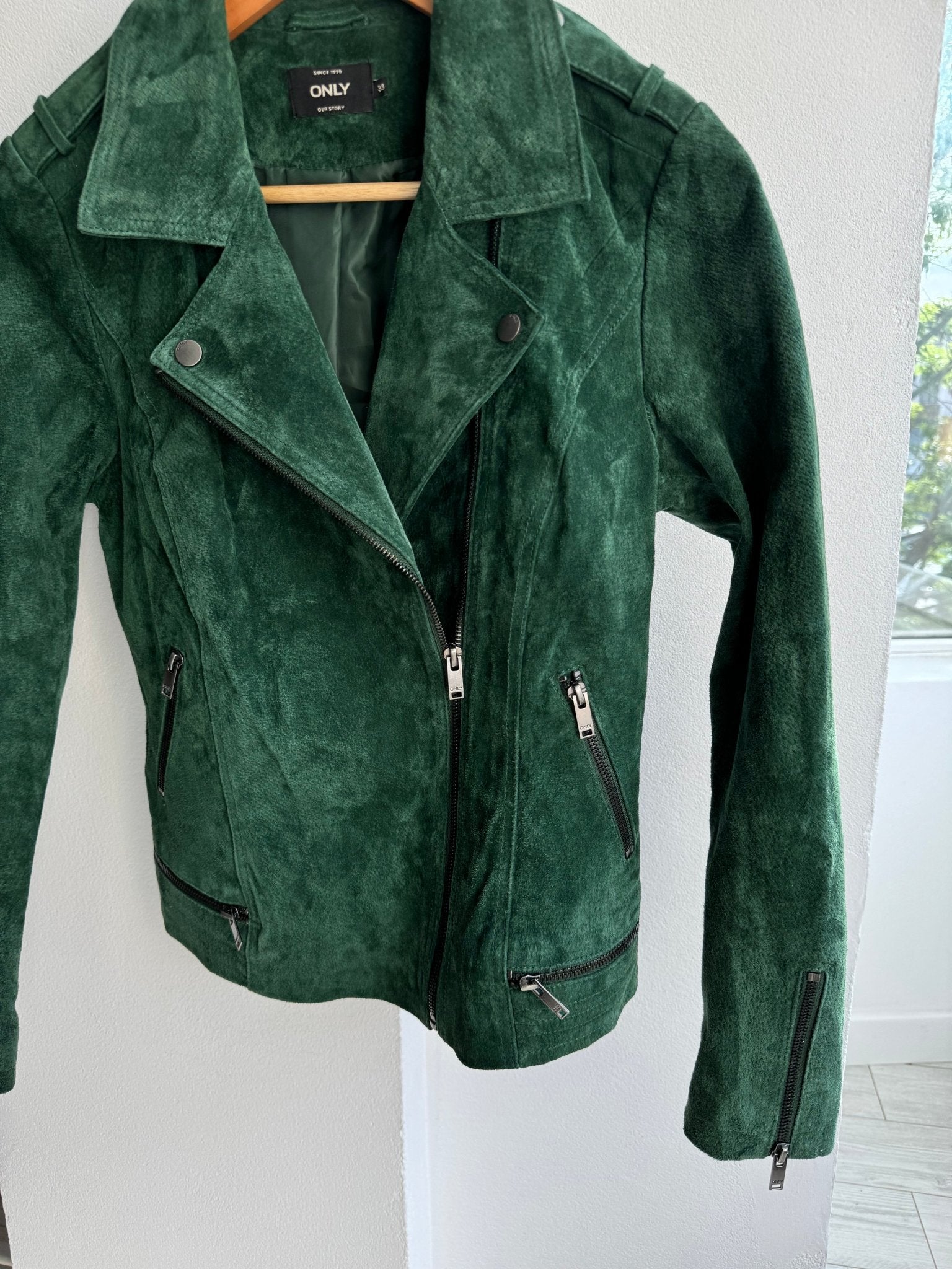 🌳 Geacă Y2K Damă din Suede Verde – Biker Jacket – M (38) - anbracaminte