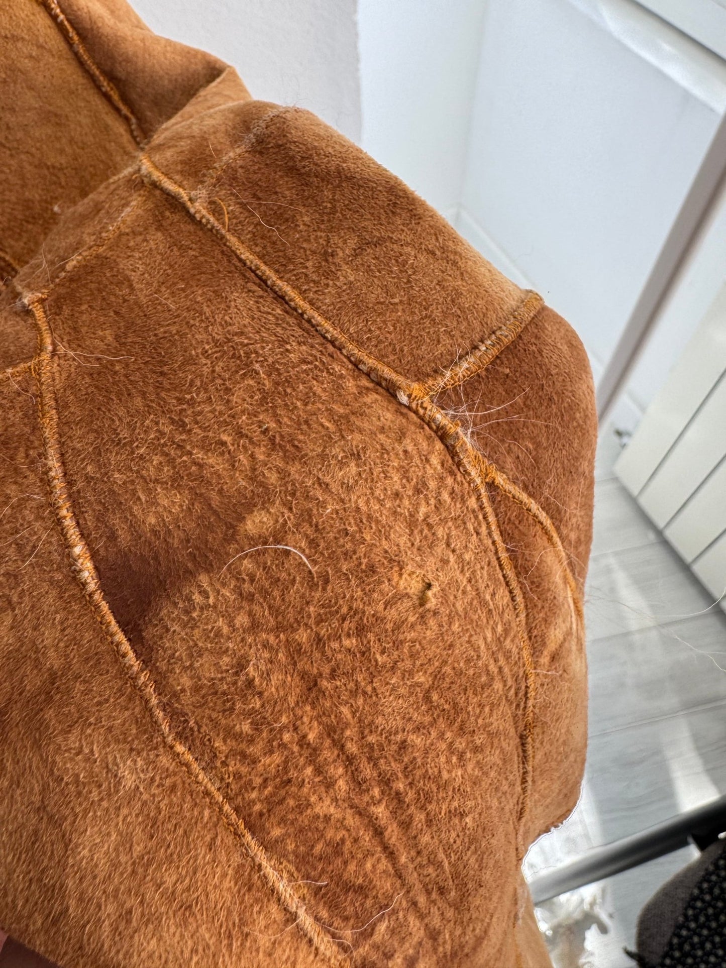 🤎 Geacă Y2K Damă Suede Patchwork Maro cu Blană Naturală – M/L (IT 44) – Made in Italy - anbracaminte