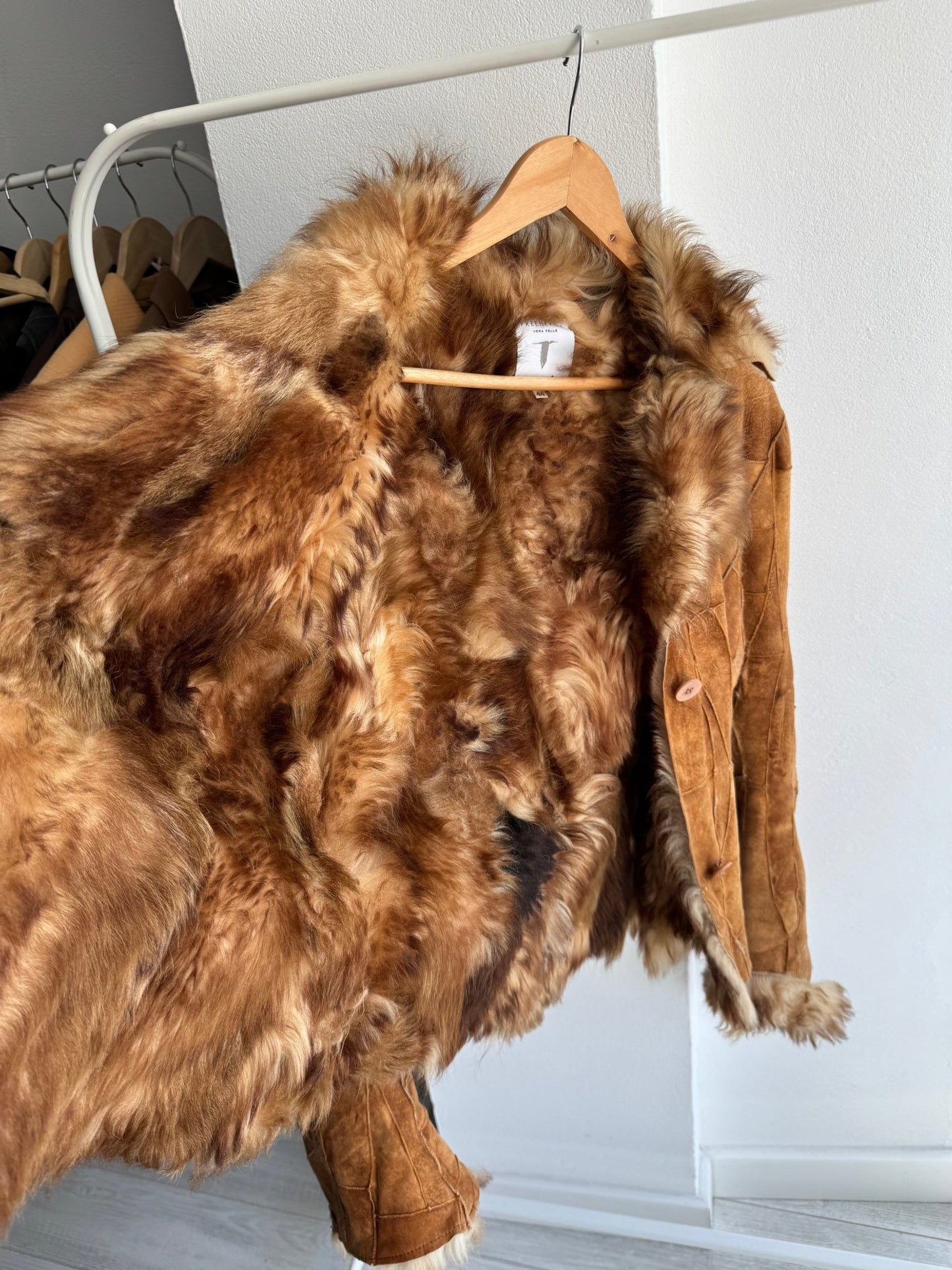 🤎 Geacă Y2K Damă Suede Patchwork Maro cu Blană Naturală – M/L (IT 44) – Made in Italy - anbracaminte