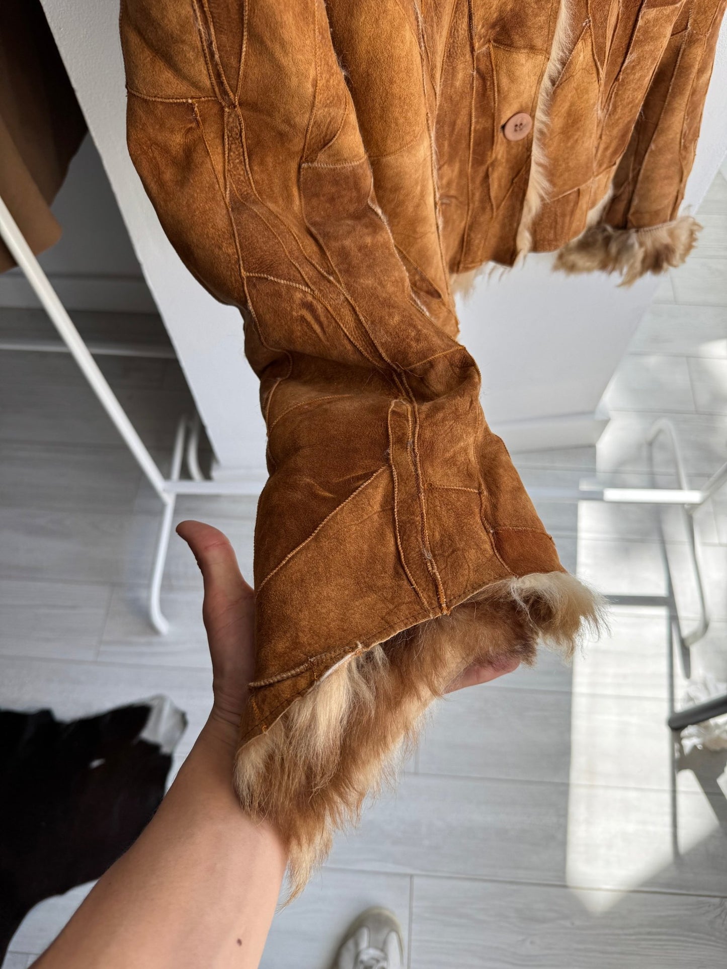 🤎 Geacă Y2K Damă Suede Patchwork Maro cu Blană Naturală – M/L (IT 44) – Made in Italy - anbracaminte