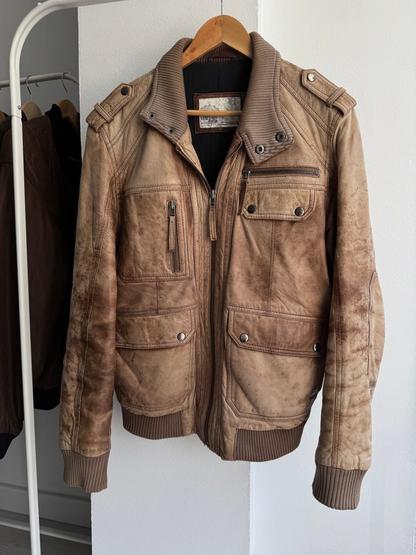 🤎 Geacă Y2K din Piele de Miel Maro – L (Faded & Patina) - anbracaminte