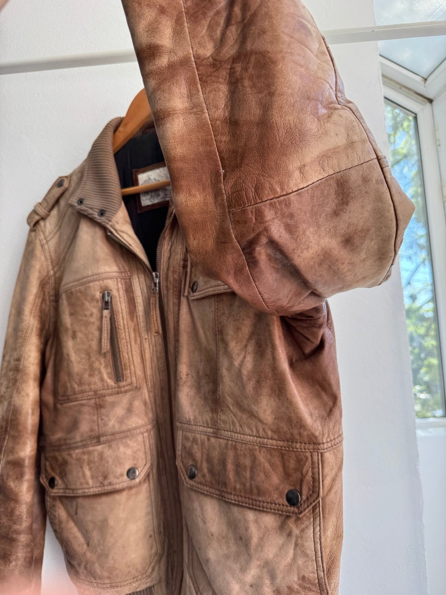🤎 Geacă Y2K din Piele de Miel Maro – L (Faded & Patina) - anbracaminte