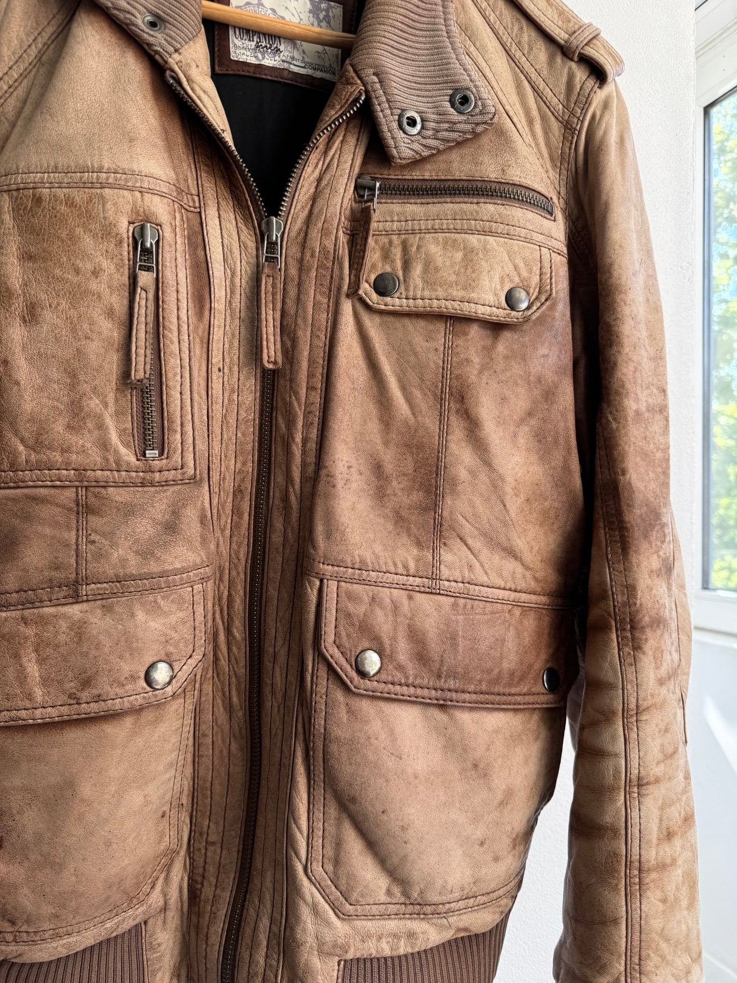 🤎 Geacă Y2K din Piele de Miel Maro – L (Faded & Patina) - anbracaminte