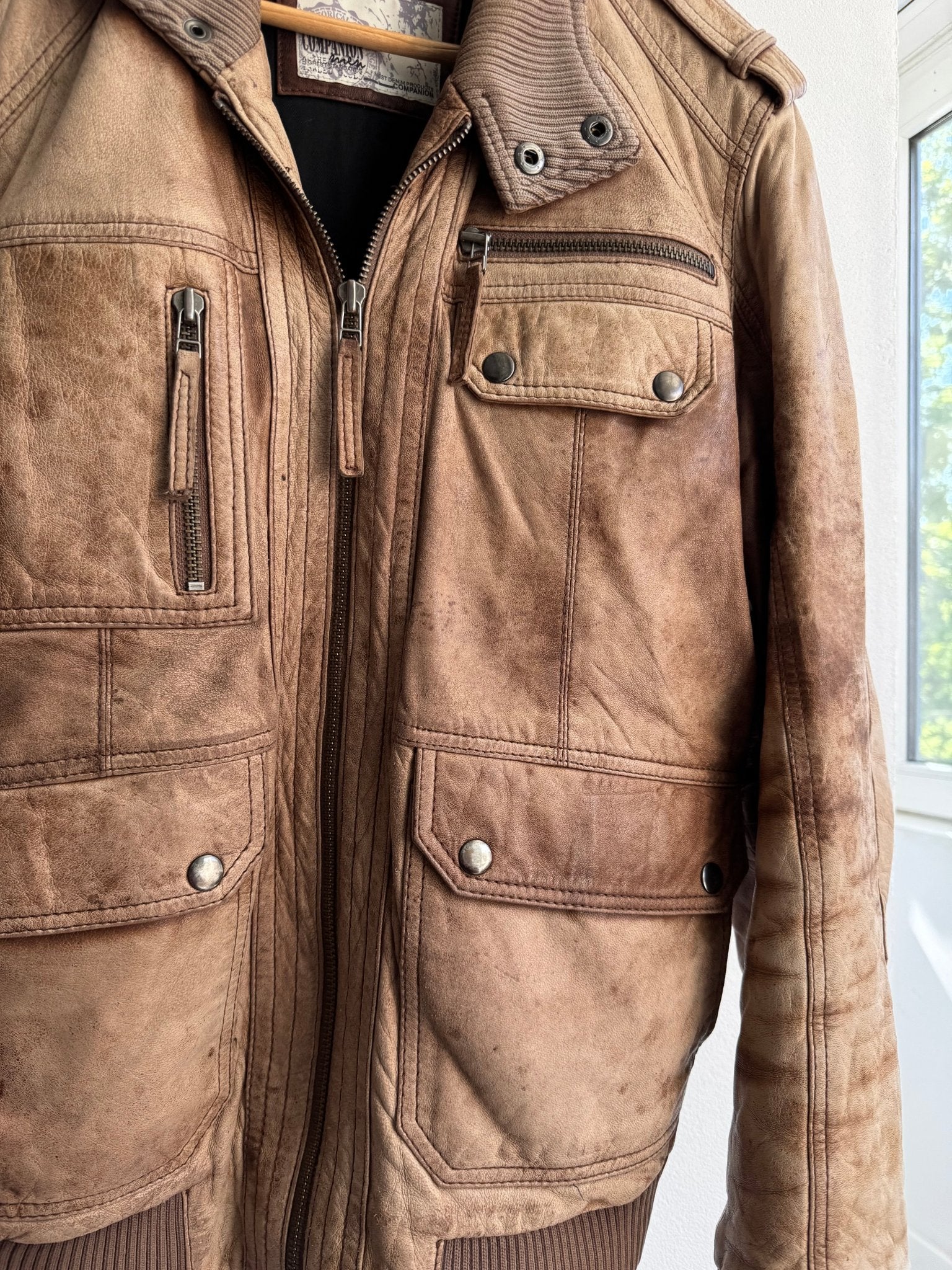 🤎 Geacă Y2K din Piele de Miel Maro – L (Faded & Patina) - anbracaminte