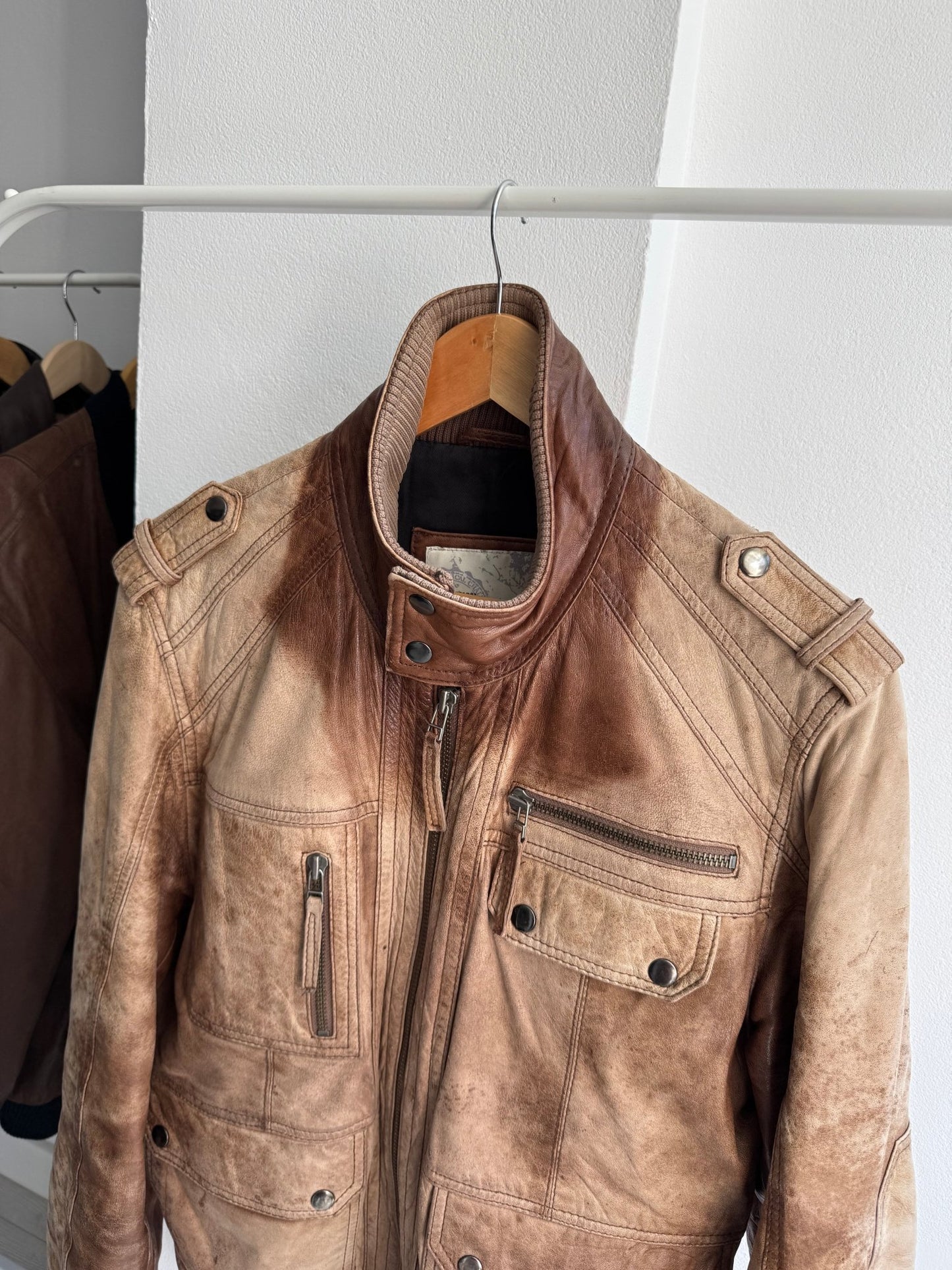 🤎 Geacă Y2K din Piele de Miel Maro – L (Faded & Patina) - anbracaminte