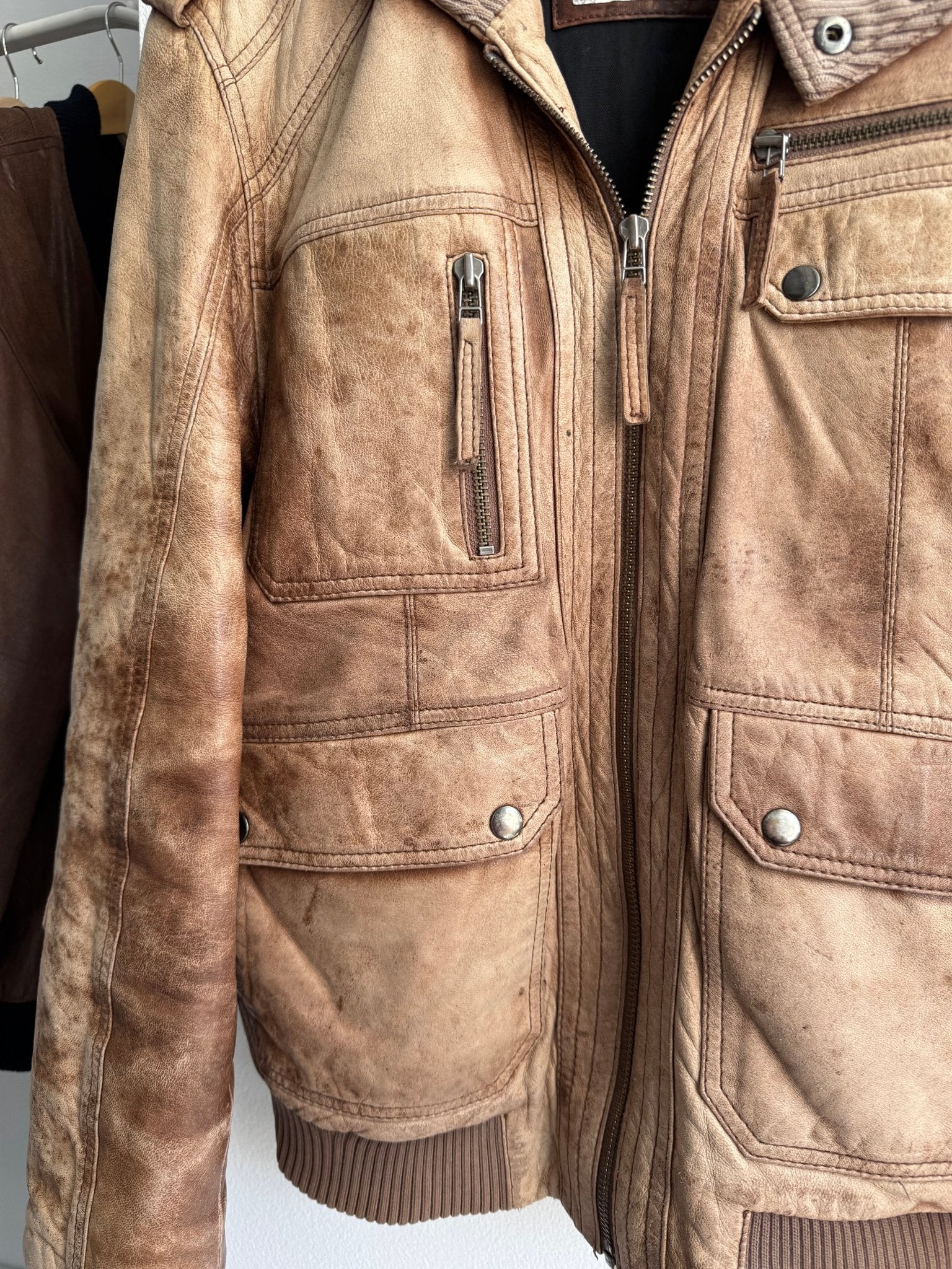 🤎 Geacă Y2K din Piele de Miel Maro – L (Faded & Patina) - anbracaminte