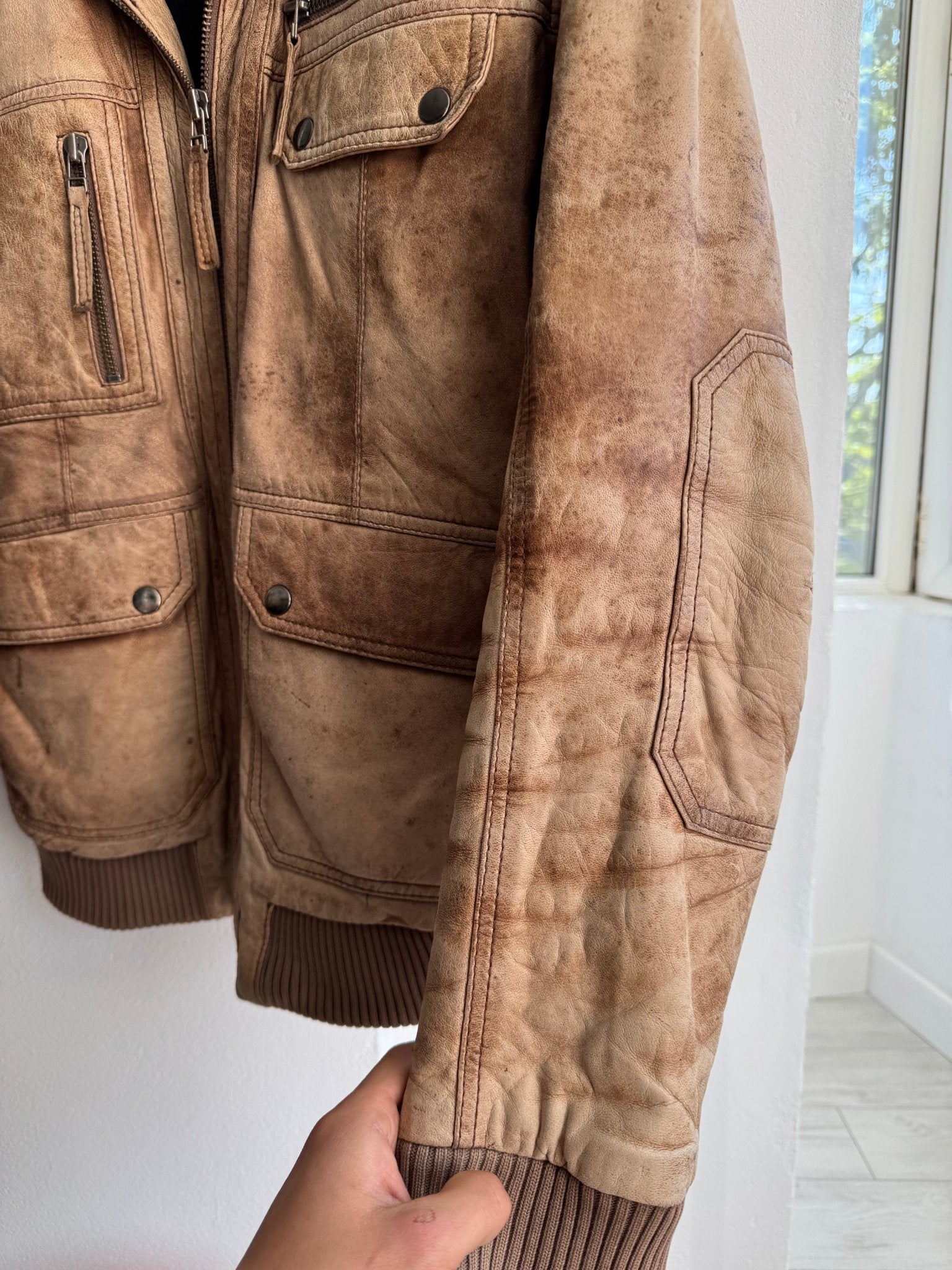 🤎 Geacă Y2K din Piele de Miel Maro – L (Faded & Patina) - anbracaminte