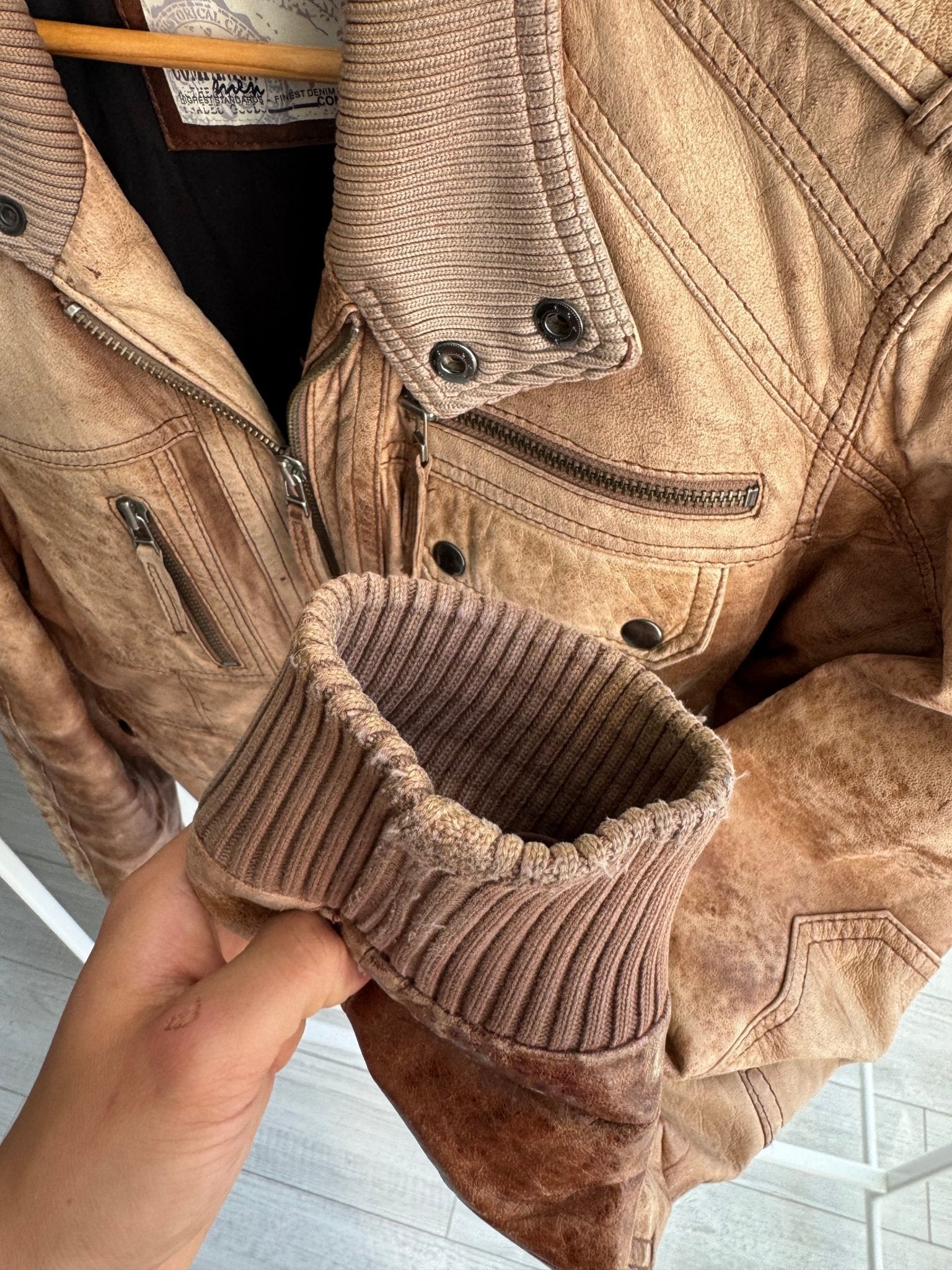 🤎 Geacă Y2K din Piele de Miel Maro – L (Faded & Patina) - anbracaminte