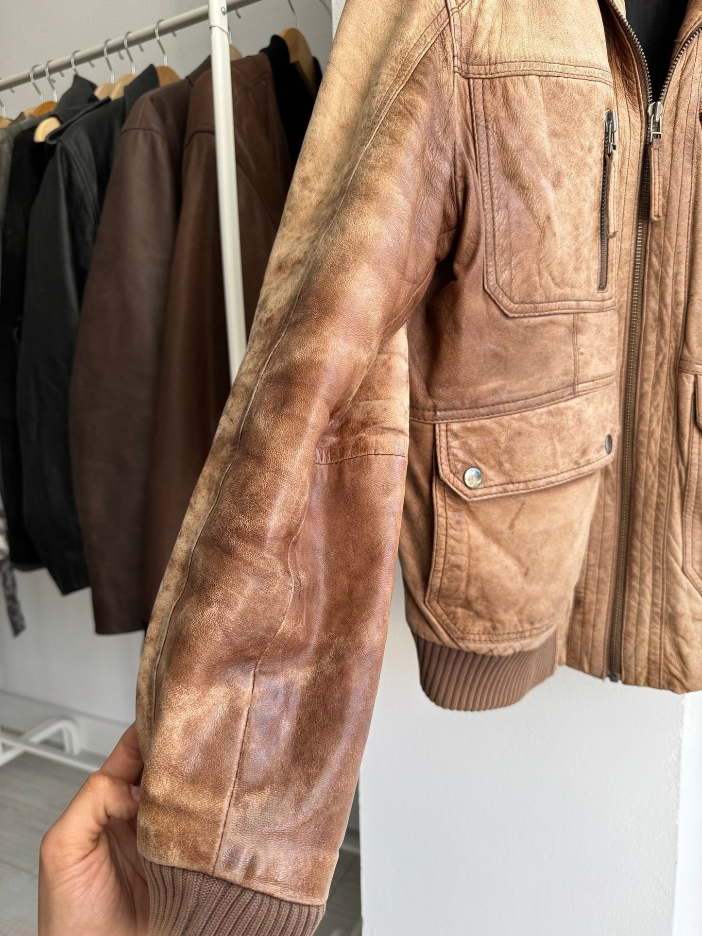 🤎 Geacă Y2K din Piele de Miel Maro – L (Faded & Patina) - anbracaminte