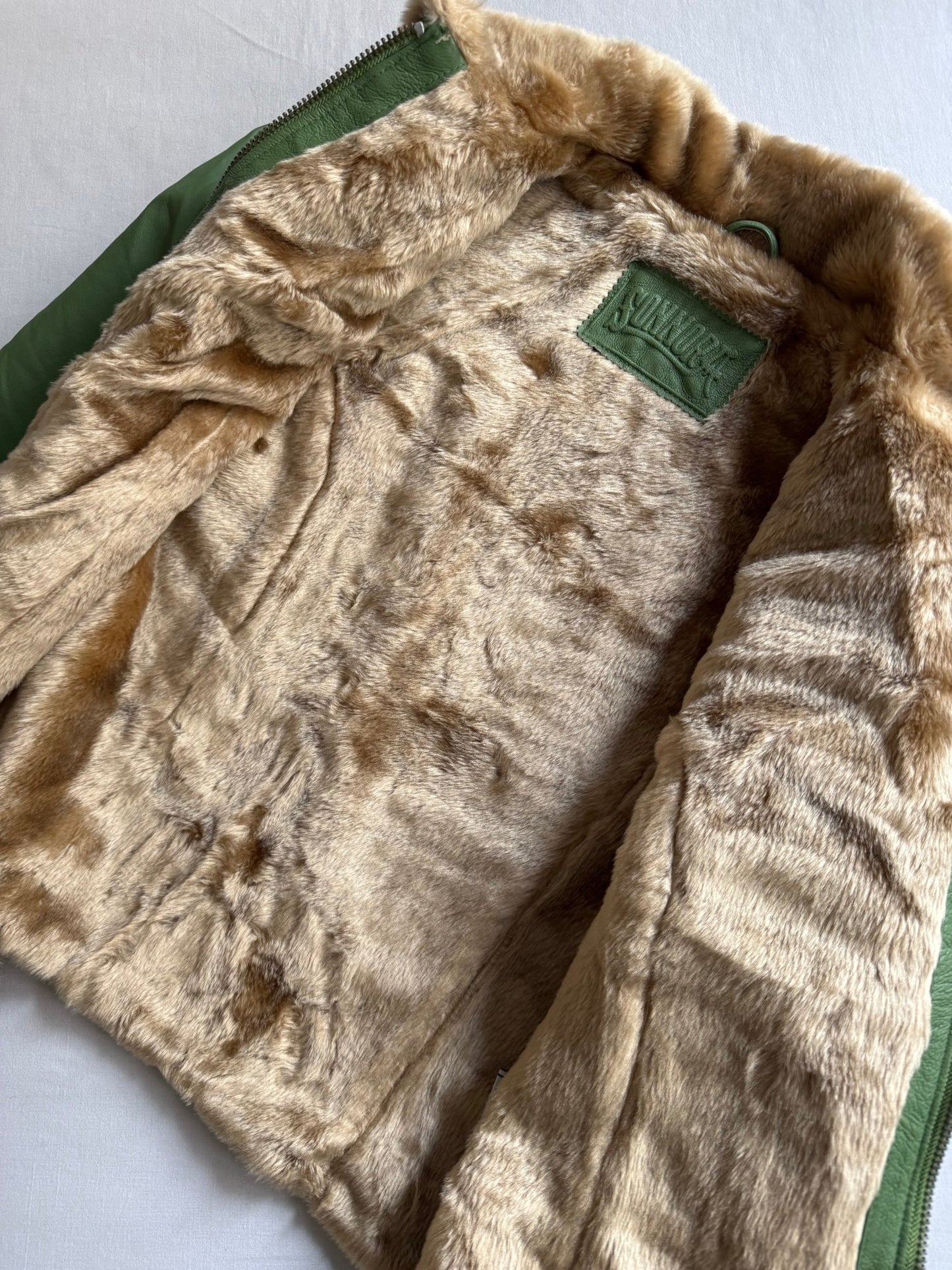 🍃 Geacă Y2K din piele verde cu guler shearling artificial – mărimea L femei - anbracaminte