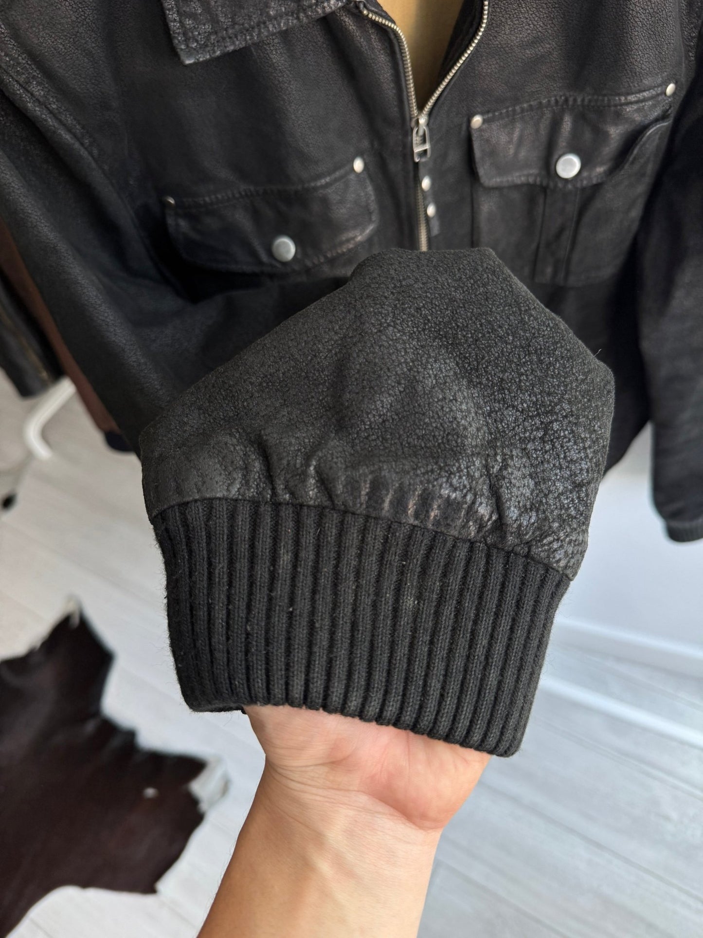 🐷 Geacă Y2K din Pig Split Suede Negru – XL (52) - anbracaminte