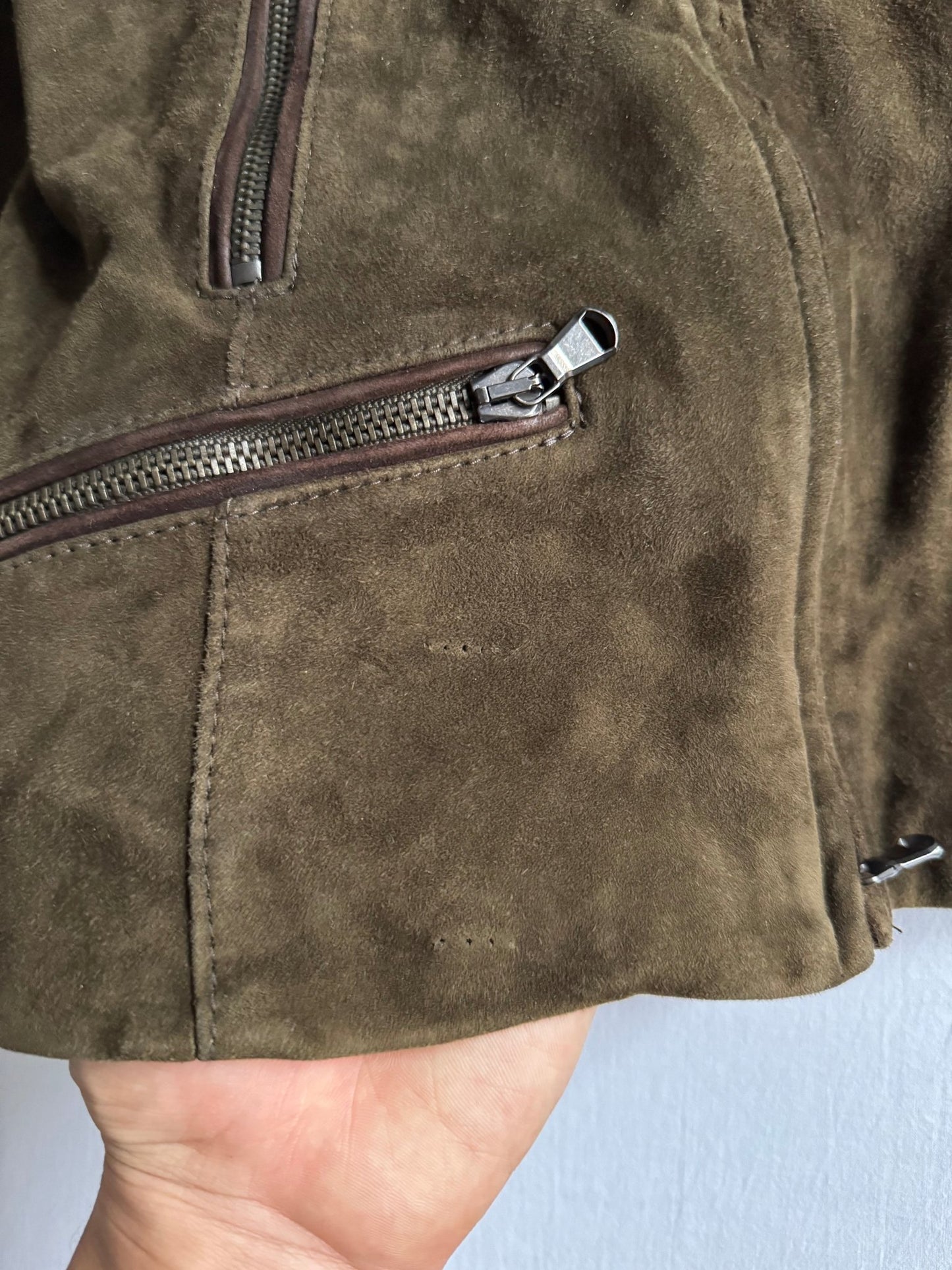 🐐 Geacă Y2K Dondup din piele de capră / Dark Olive (IT 42 / M Femei) - anbracaminte