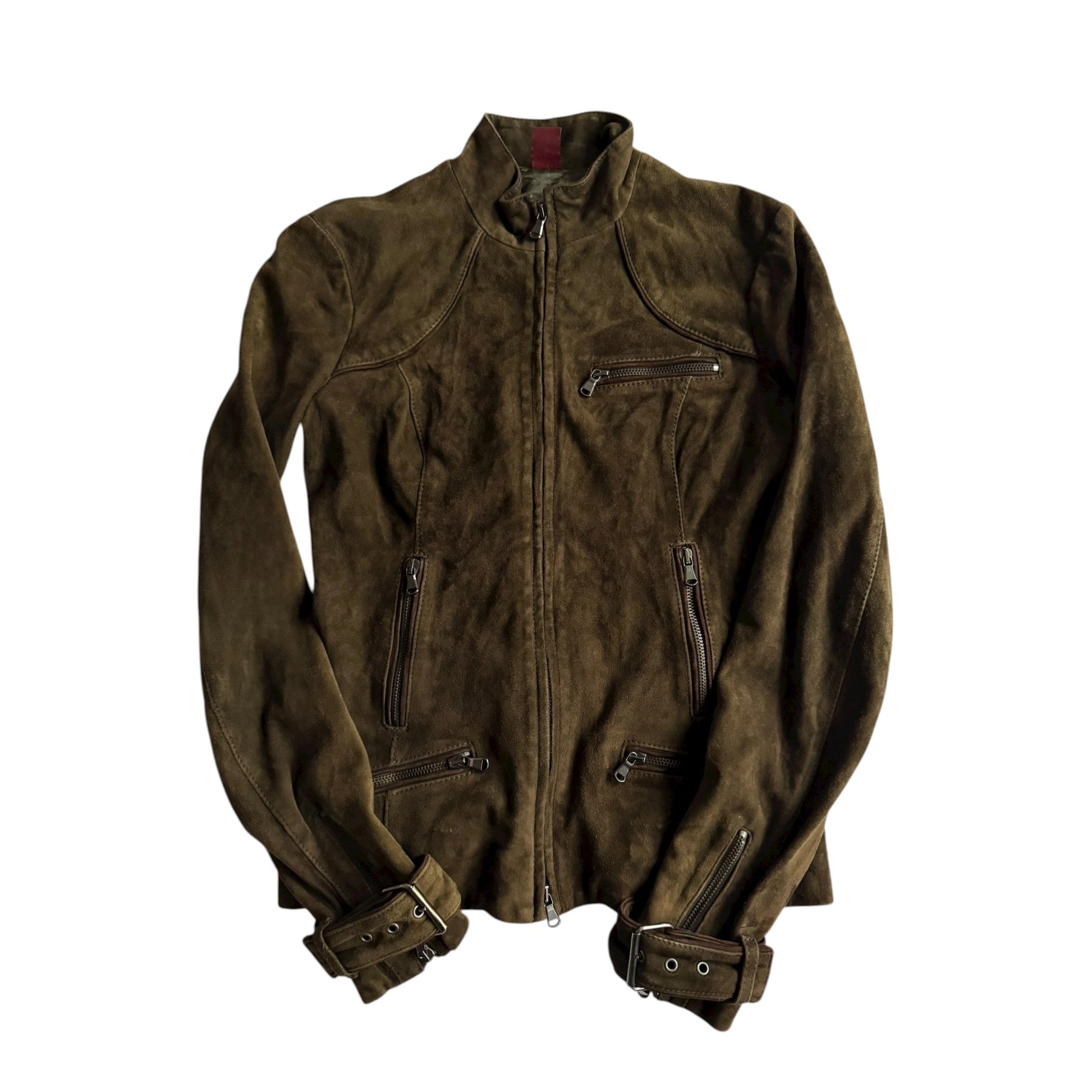 🐐 Geacă Y2K Dondup din piele de capră / Dark Olive (IT 42 / M Femei) - anbracaminte