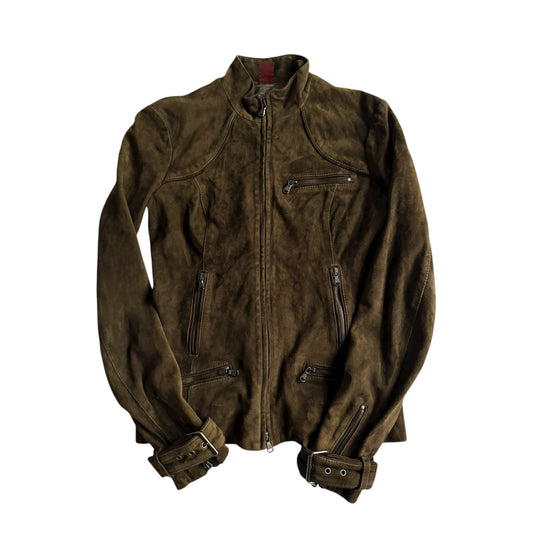 🐐 Geacă Y2K Dondup din piele de capră / Dark Olive (IT 42 / M Femei) - anbracaminte