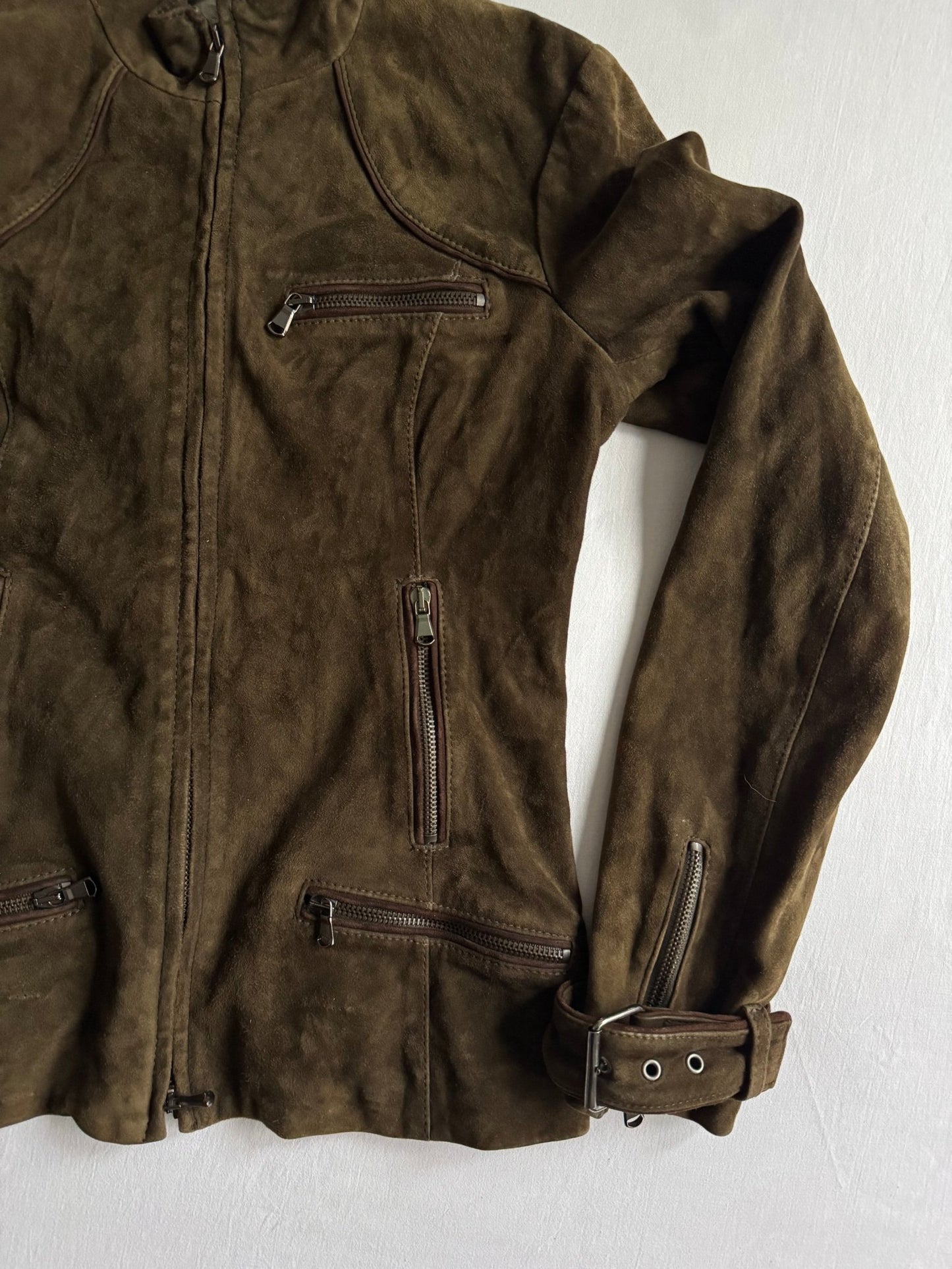 🐐 Geacă Y2K Dondup din piele de capră / Dark Olive (IT 42 / M Femei) - anbracaminte