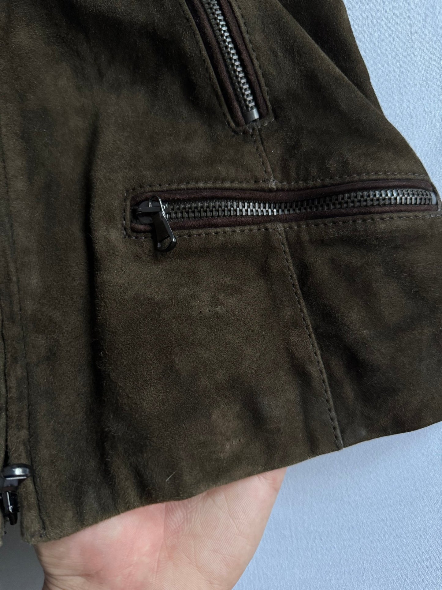 🐐 Geacă Y2K Dondup din piele de capră / Dark Olive (IT 42 / M Femei) - anbracaminte