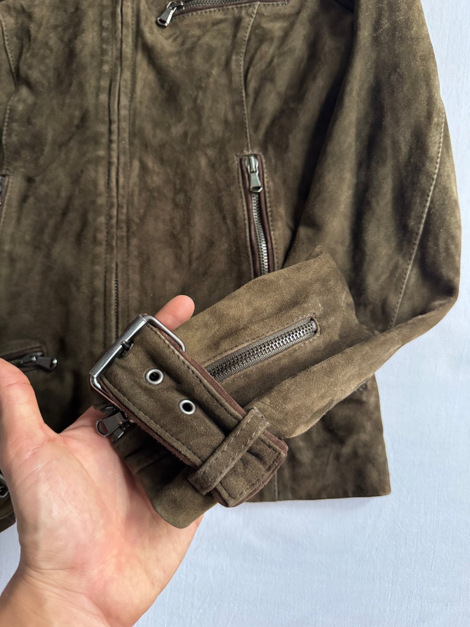 🐐 Geacă Y2K Dondup din piele de capră / Dark Olive (IT 42 / M Femei) - anbracaminte
