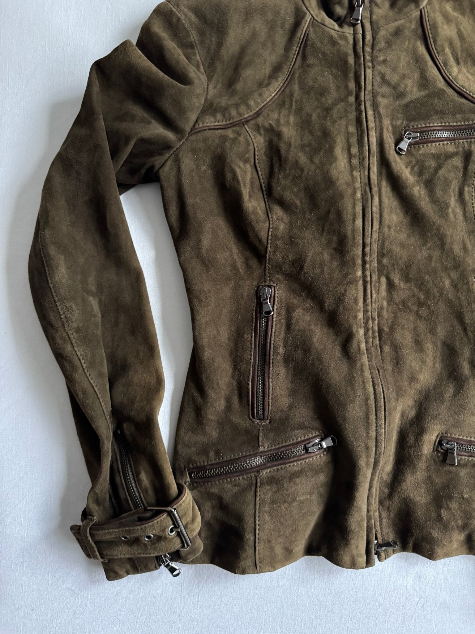 🐐 Geacă Y2K Dondup din piele de capră / Dark Olive (IT 42 / M Femei) - anbracaminte