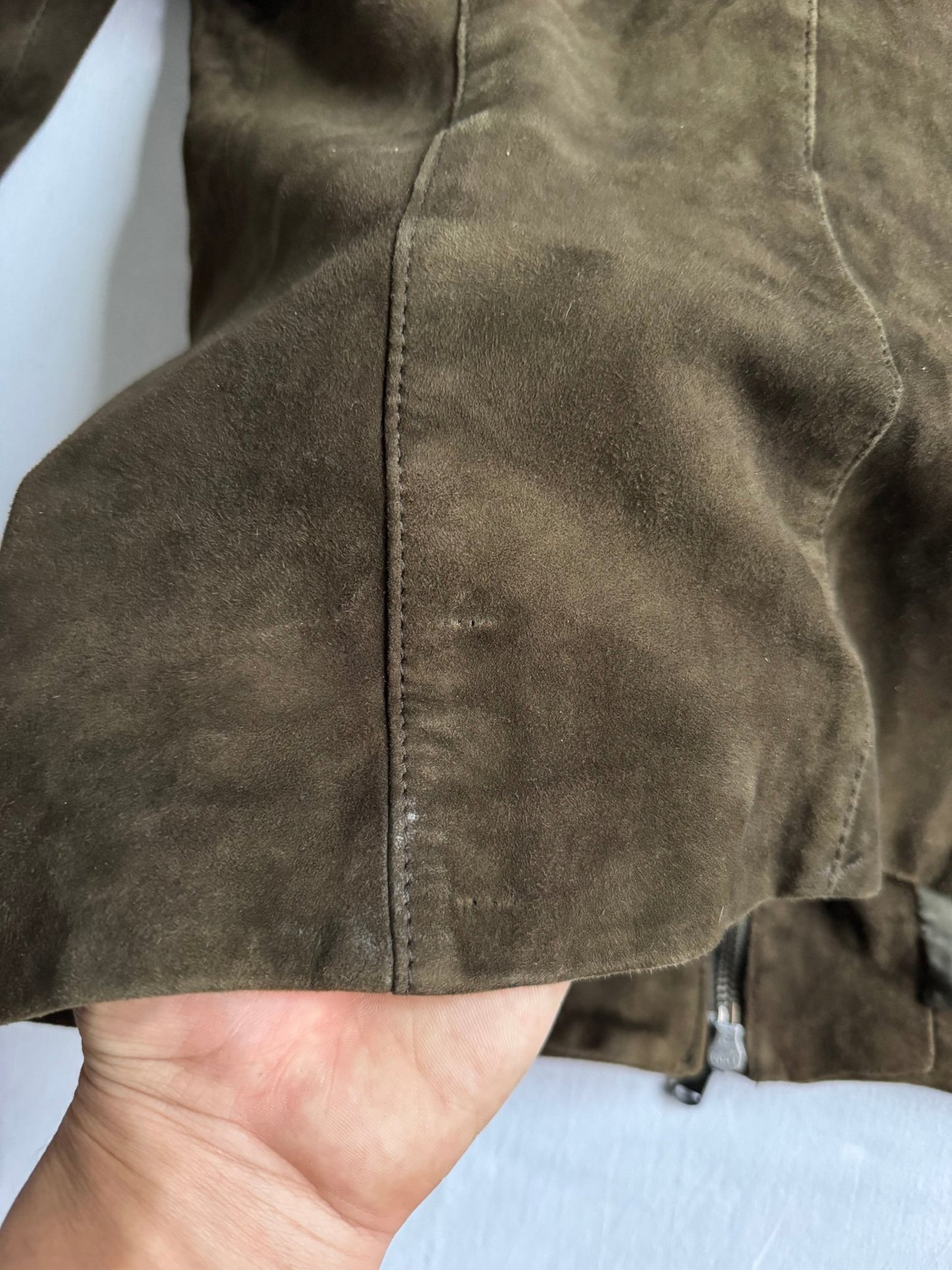 🐐 Geacă Y2K Dondup din piele de capră / Dark Olive (IT 42 / M Femei) - anbracaminte