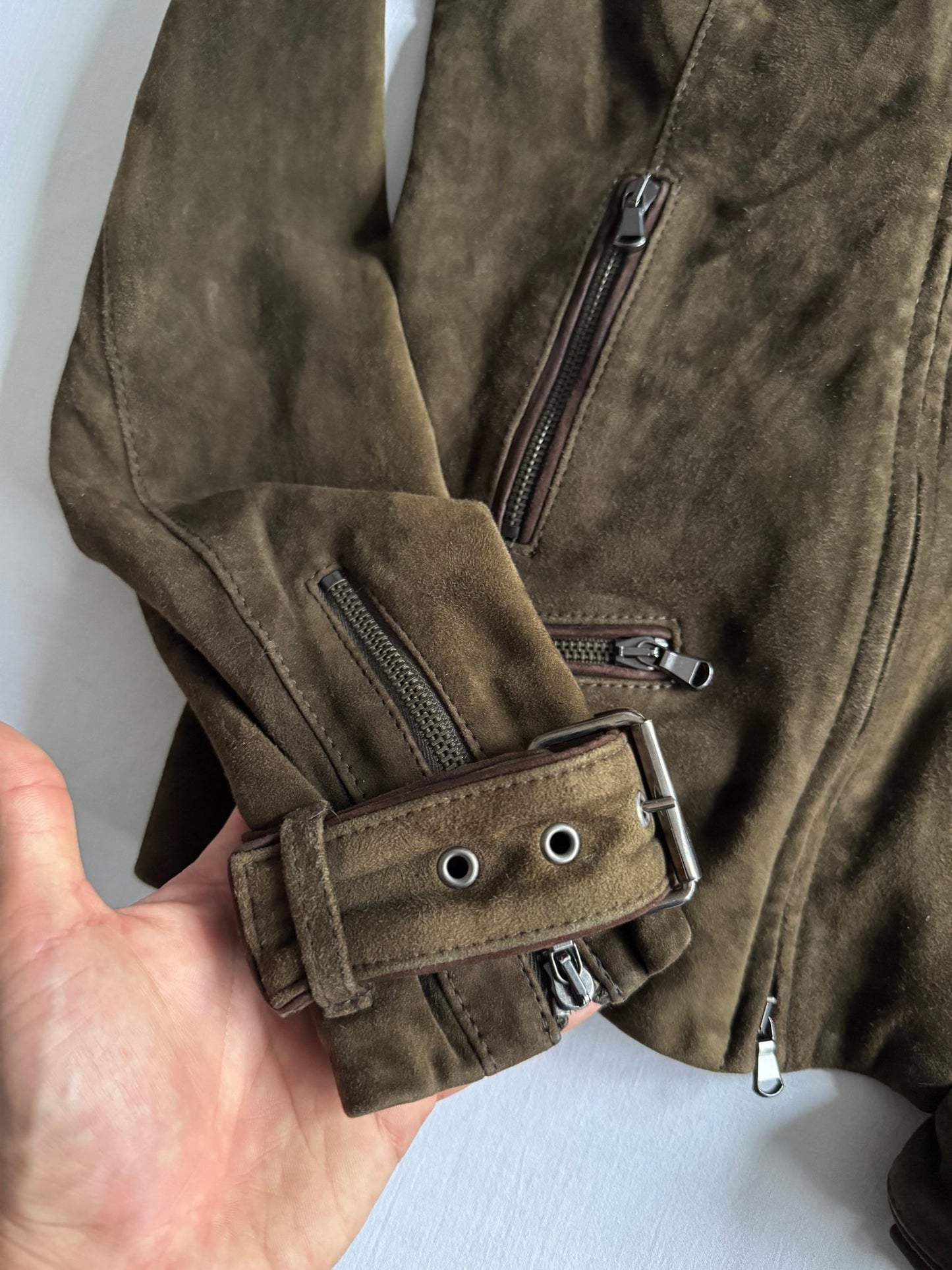 🐐 Geacă Y2K Dondup din piele de capră / Dark Olive (IT 42 / M Femei) - anbracaminte