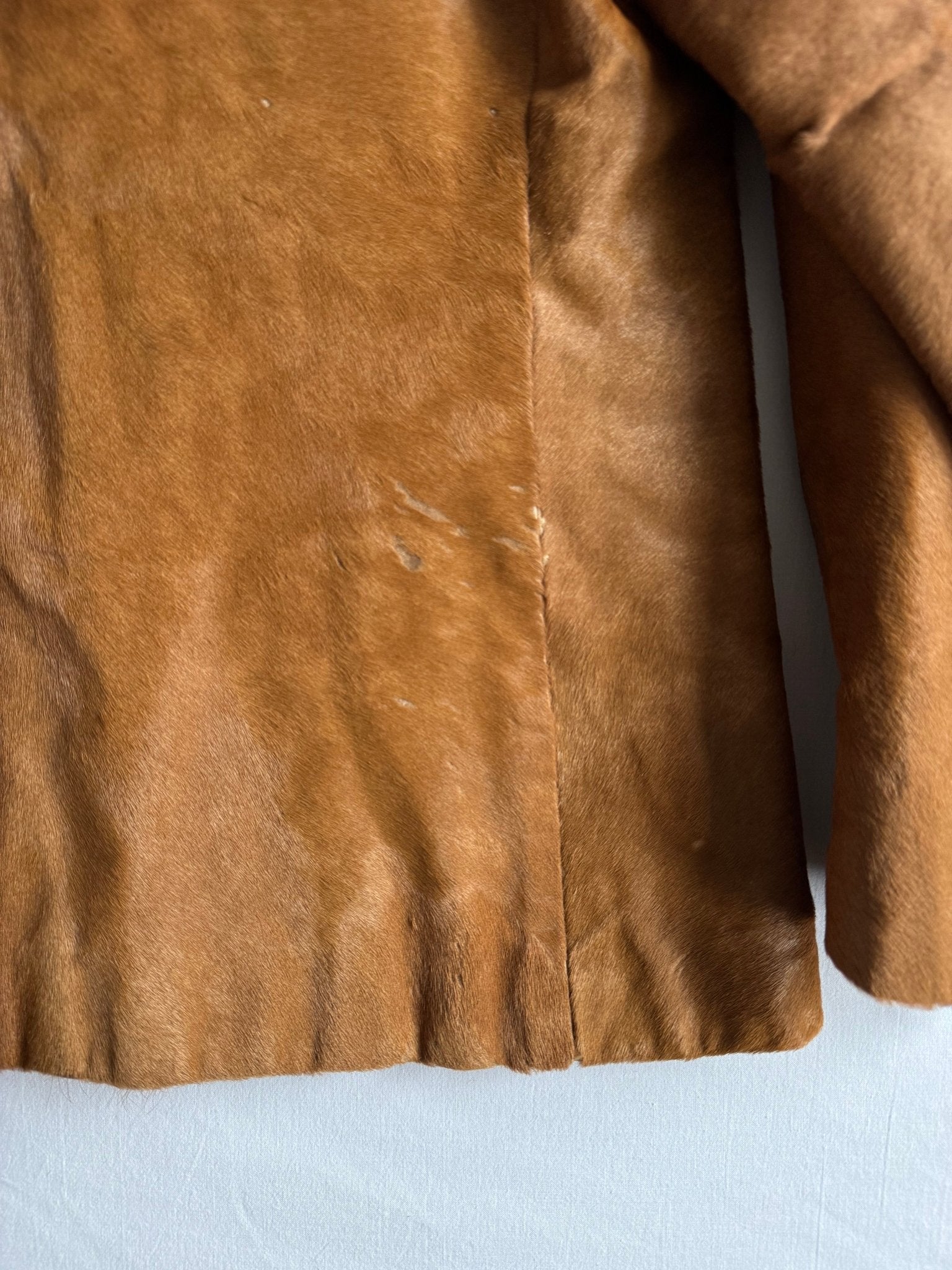 🧥 Haină vintage tip Pea Coat din piele cu păr natural de vacă și blană de vulpe (Mărime aproximativă - M Femei) - anbracaminte