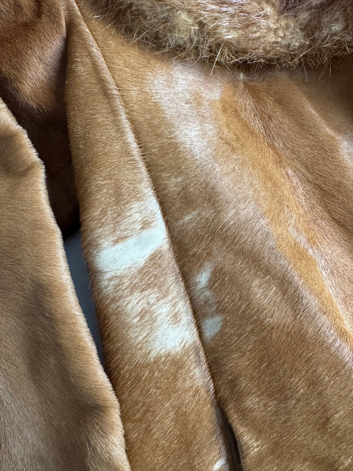 🧥 Haină vintage tip Pea Coat din piele cu păr natural de vacă și blană de vulpe (Mărime aproximativă - M Femei) - anbracaminte