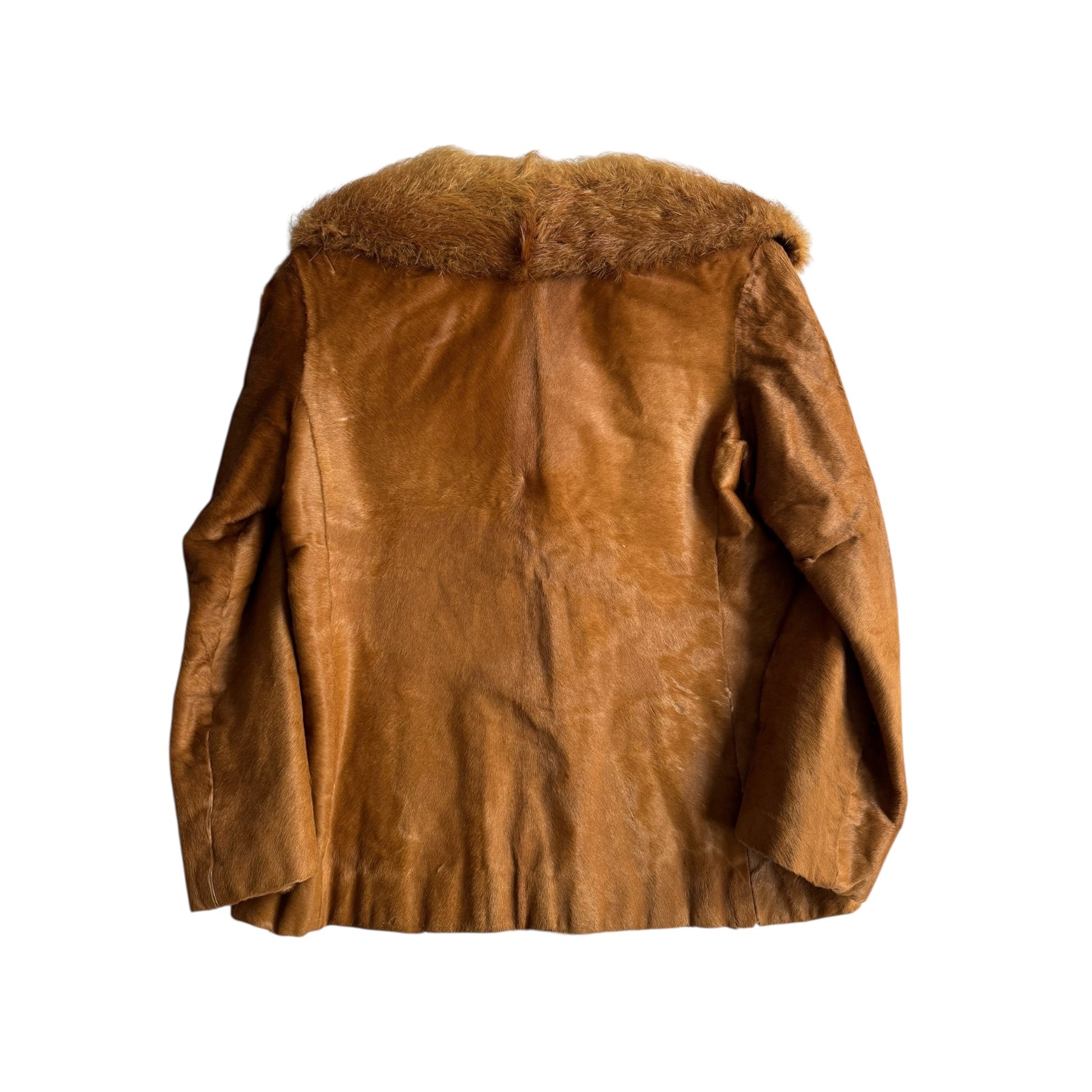 🧥 Haină vintage tip Pea Coat din piele cu păr natural de vacă și blană de vulpe (Mărime aproximativă - M Femei) - anbracaminte