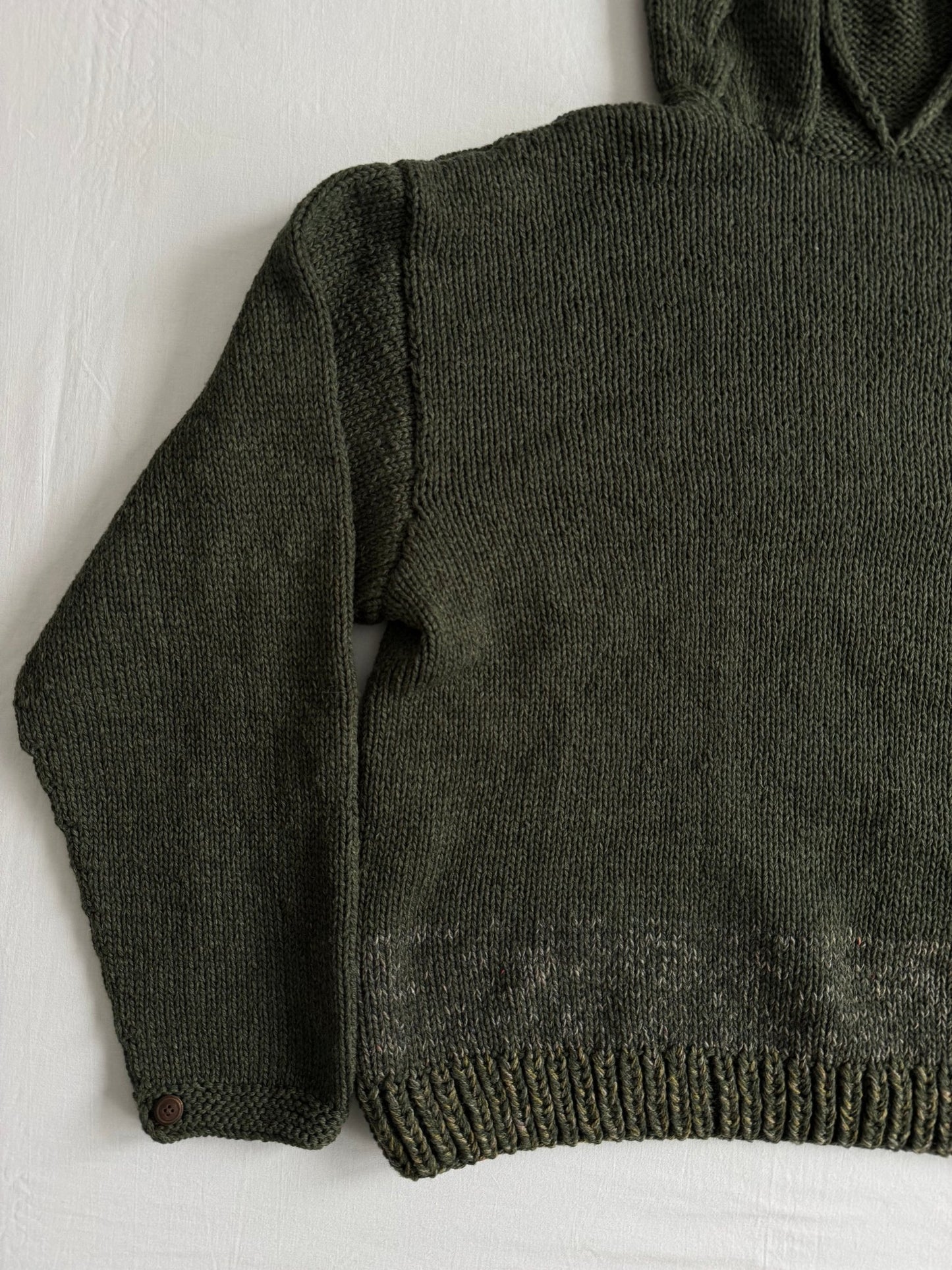 🧶 Hanorac Tricotat Vintage Verde Închis din Lână Merino – M Bărbați (Cropped Fit) - anbracaminte