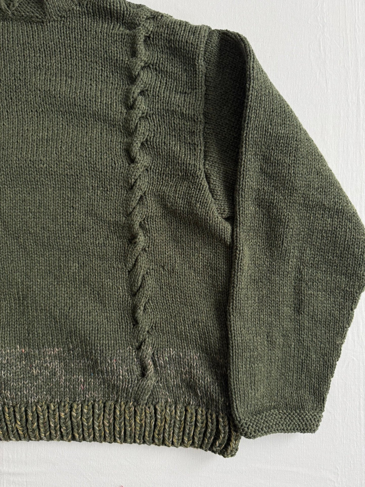 🧶 Hanorac Tricotat Vintage Verde Închis din Lână Merino – M Bărbați (Cropped Fit) - anbracaminte