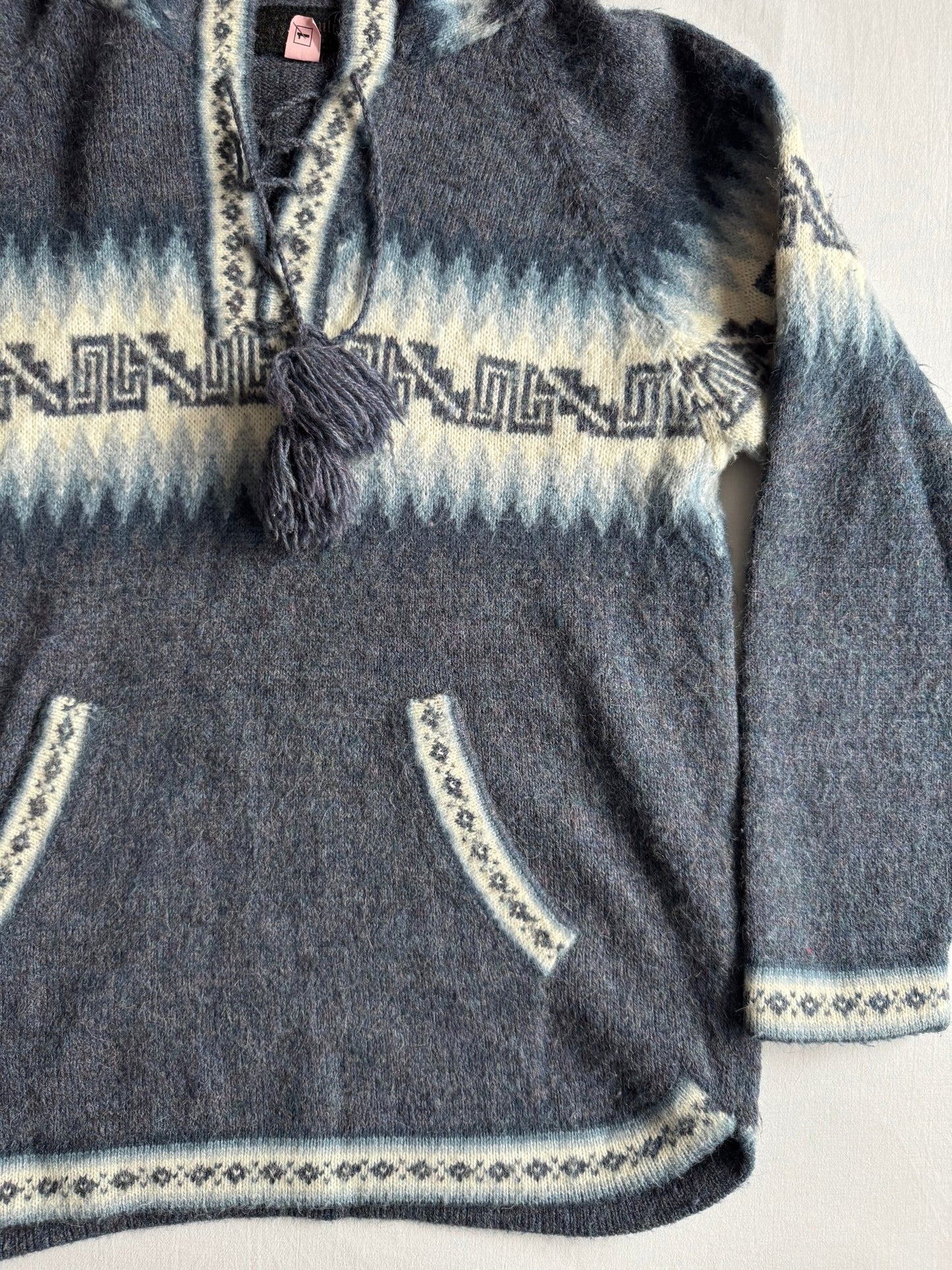 🦙 Hanorac Vintage Bărbați Albastru din Alpaca – aprox. M - anbracaminte