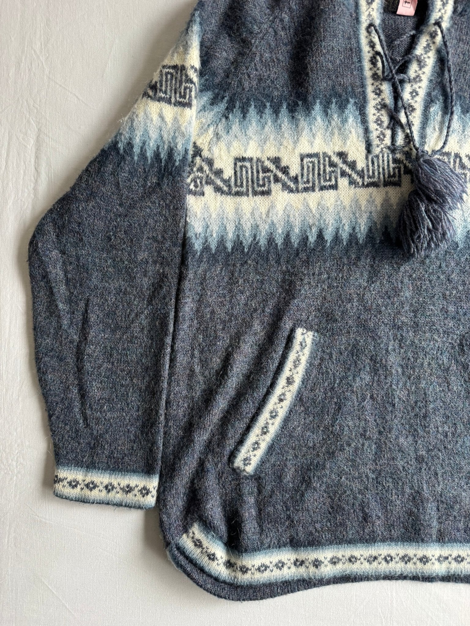 🦙 Hanorac Vintage Bărbați Albastru din Alpaca – aprox. M - anbracaminte