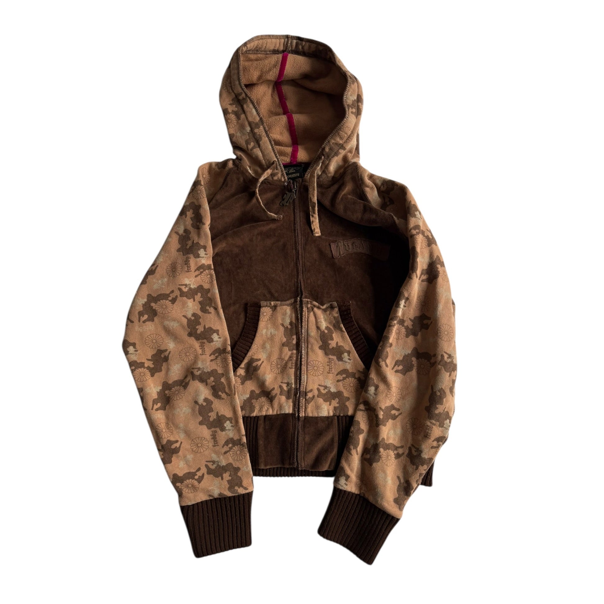 🤎 Hanorac Y2K Damă Velour Maro cu Print – S - anbracaminte