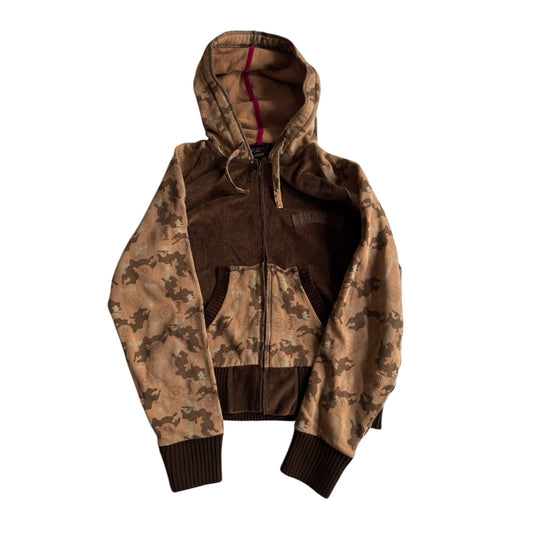 🤎 Hanorac Y2K Damă Velour Maro cu Print – S - anbracaminte