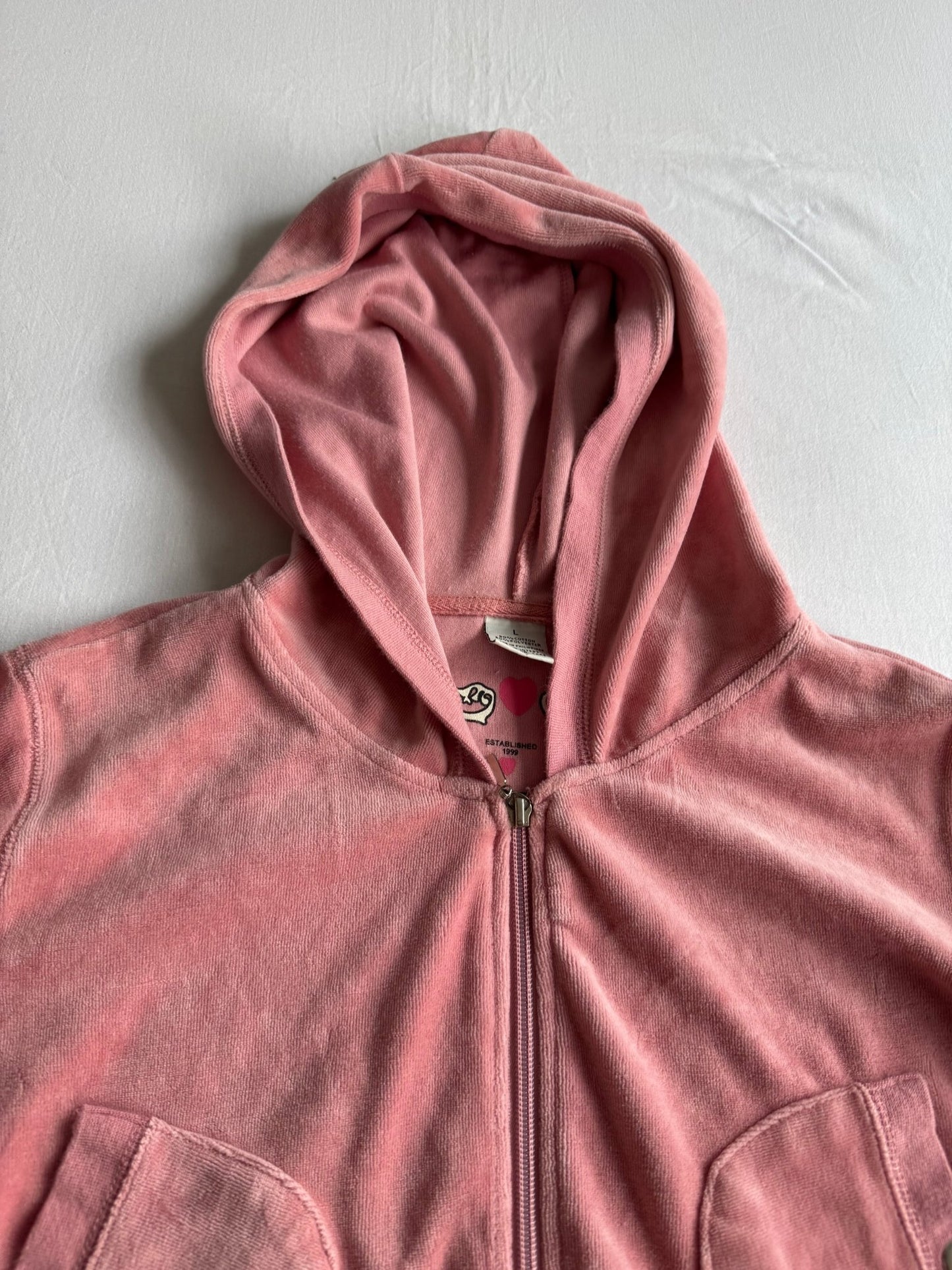 💗 Hanorac Y2K Damă Velour Roz Cropped – L - anbracaminte