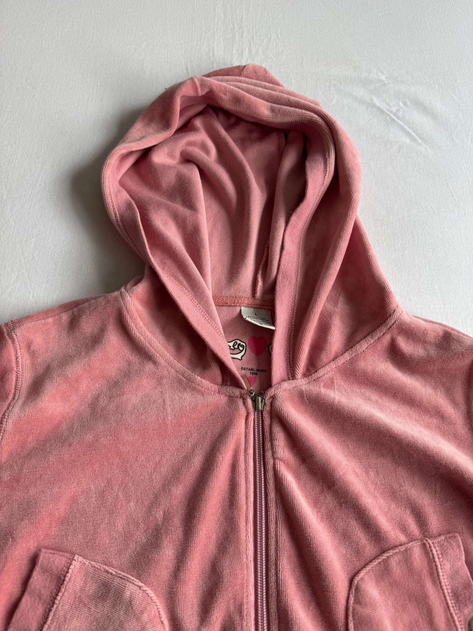 💗 Hanorac Y2K Damă Velour Roz Cropped – L - anbracaminte