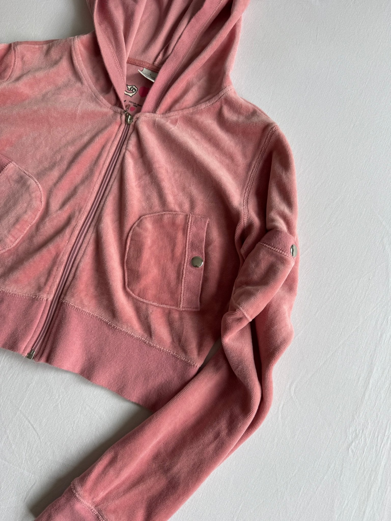 💗 Hanorac Y2K Damă Velour Roz Cropped – L - anbracaminte