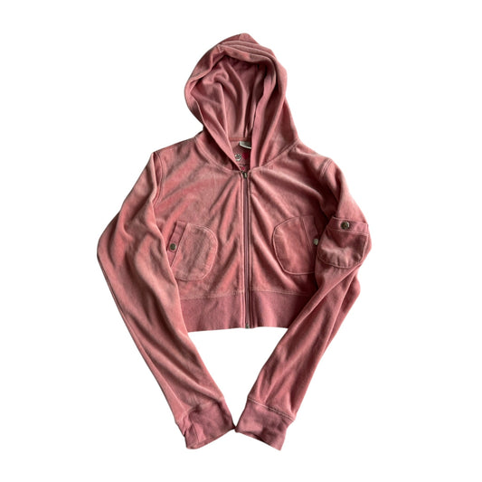 💗 Hanorac Y2K Damă Velour Roz Cropped – L - anbracaminte