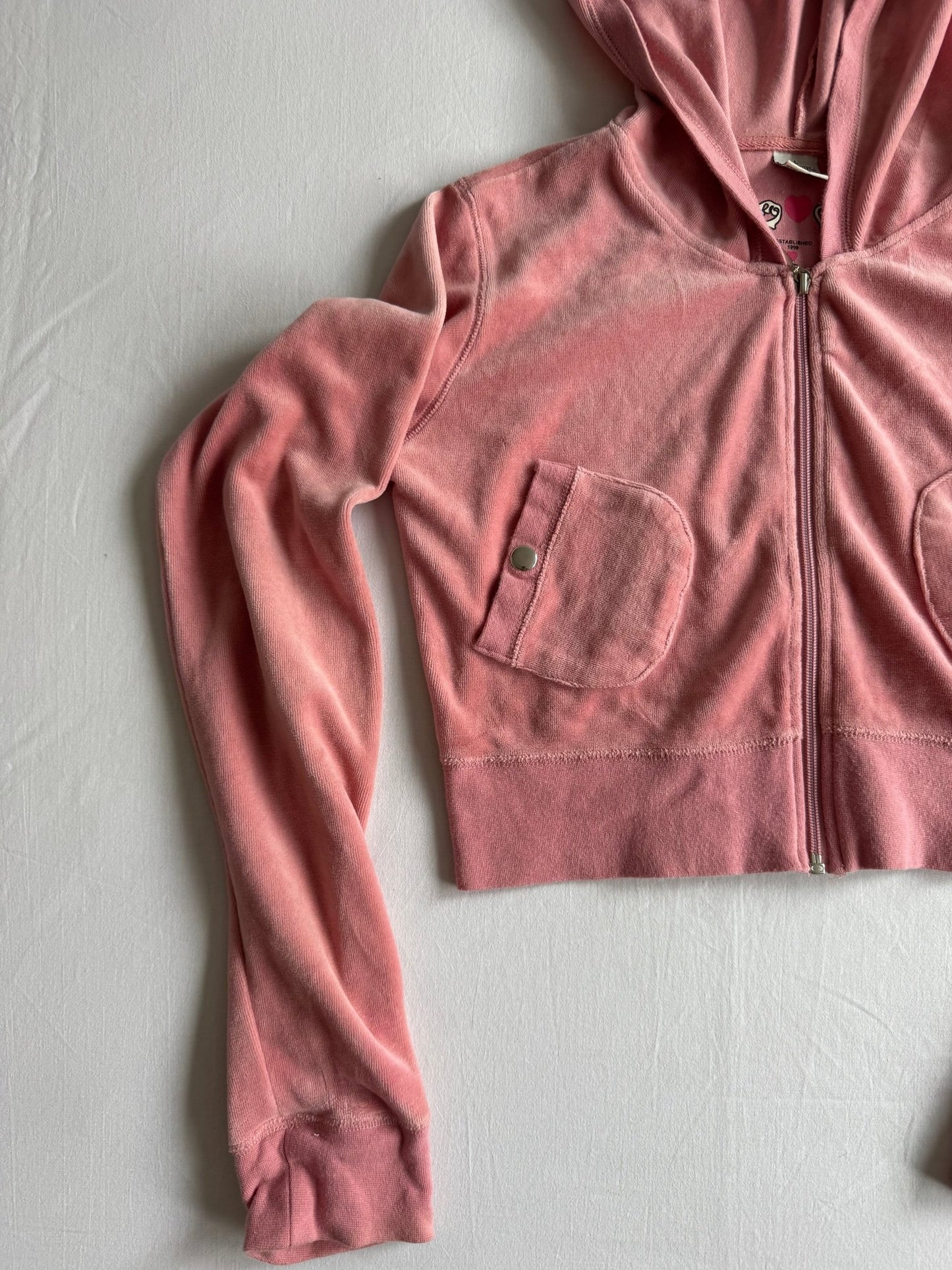 💗 Hanorac Y2K Damă Velour Roz Cropped – L - anbracaminte