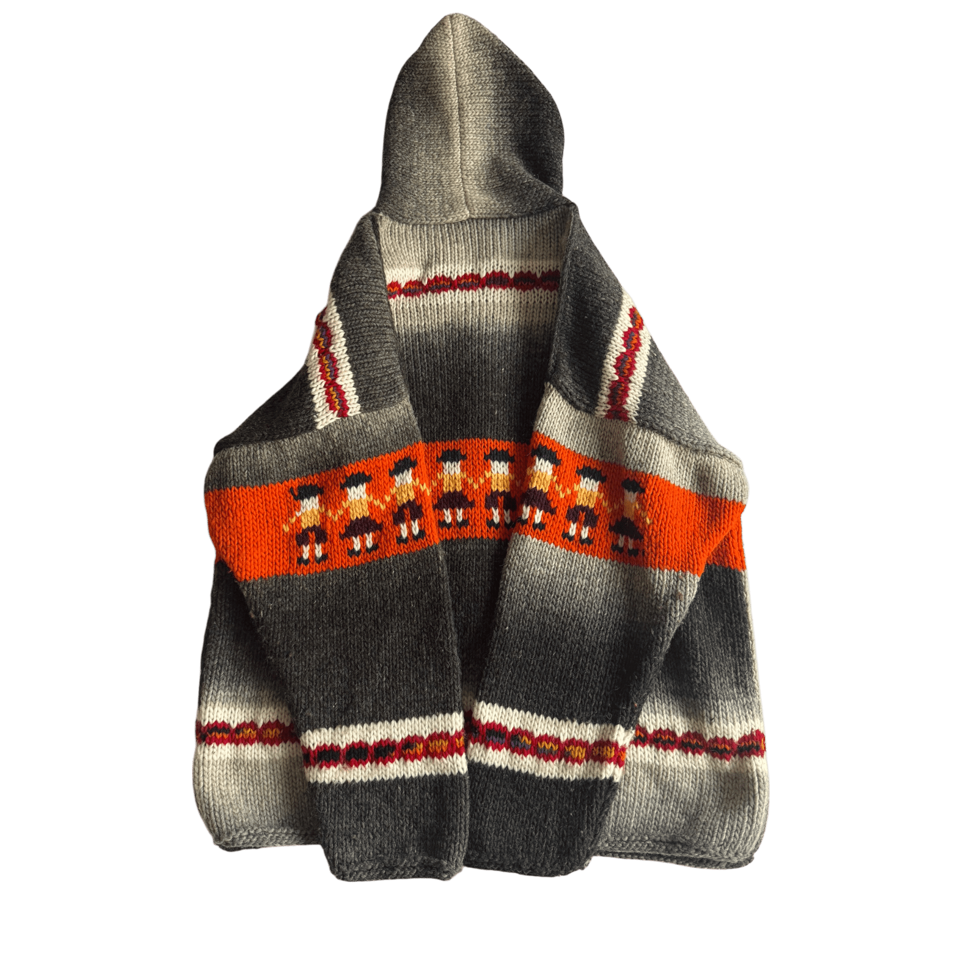 🧶 Hoodie Vintage Bărbați Tricotat din Lână cu Print Grafic – Aprox. L - anbracaminte