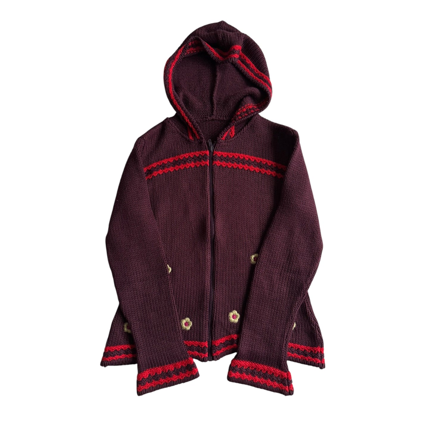 🧶 Hoodie Y2K Damă Tricotat din Blend de Lână cu Broderie Florală – L - anbracaminte