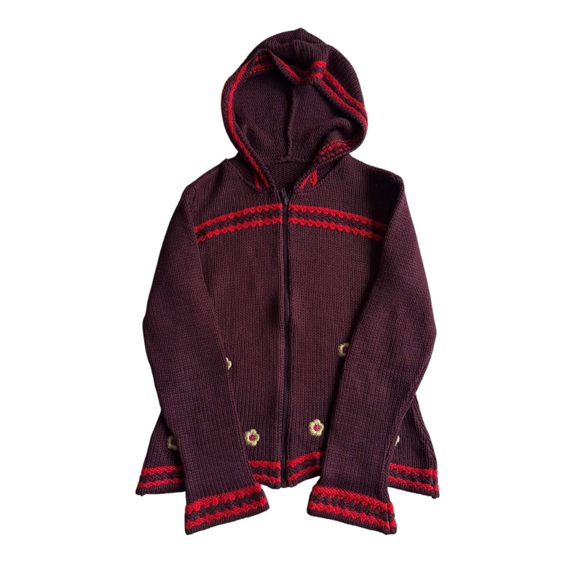 🧶 Hoodie Y2K Damă Tricotat din Blend de Lână cu Broderie Florală – L - anbracaminte