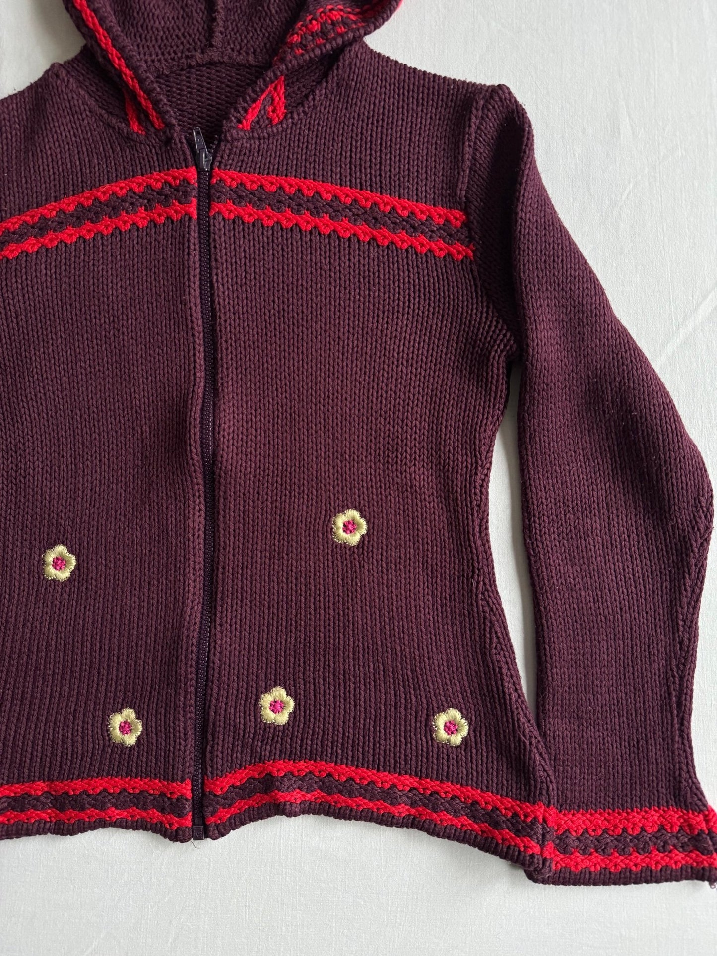 🧶 Hoodie Y2K Damă Tricotat din Blend de Lână cu Broderie Florală – L - anbracaminte