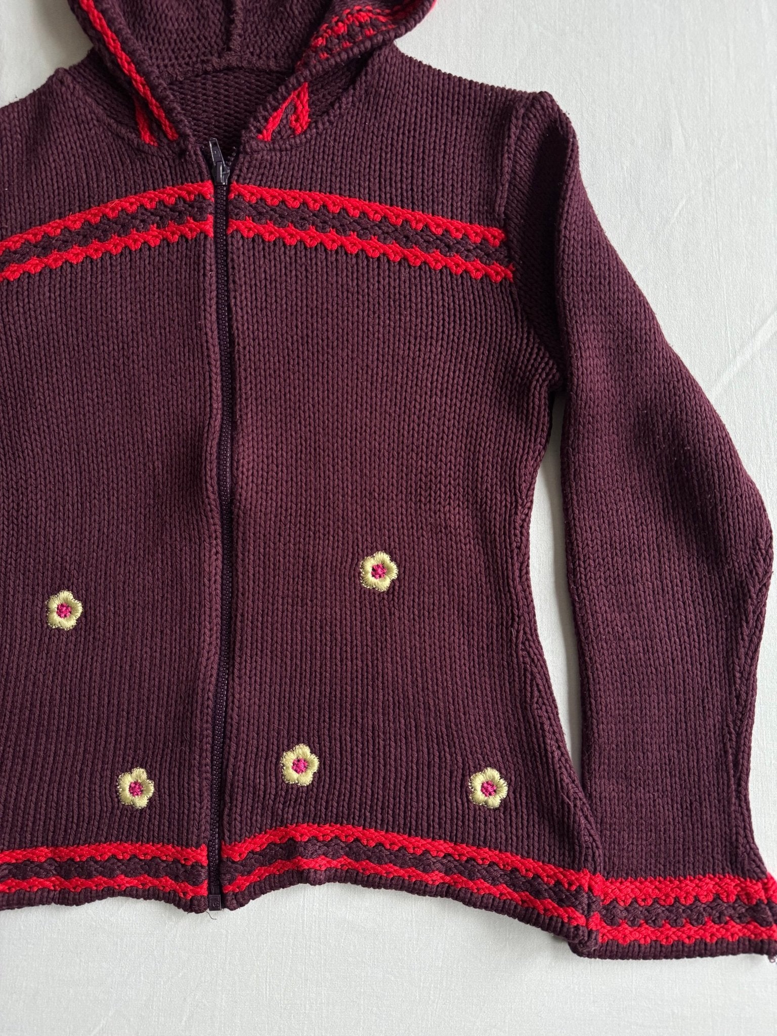 🧶 Hoodie Y2K Damă Tricotat din Blend de Lână cu Broderie Florală – L - anbracaminte