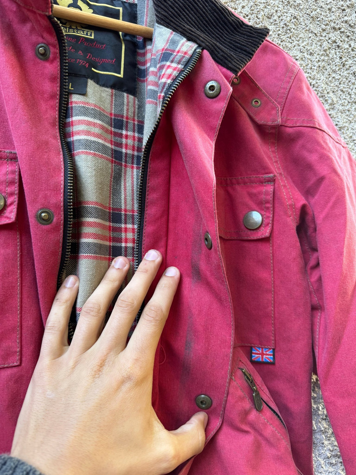 Jachetă Belstaff Racemaster Roșie Waxed Cotton Vintage | Moto Cropped | Patină Unică | L Bărbați - anbracaminte