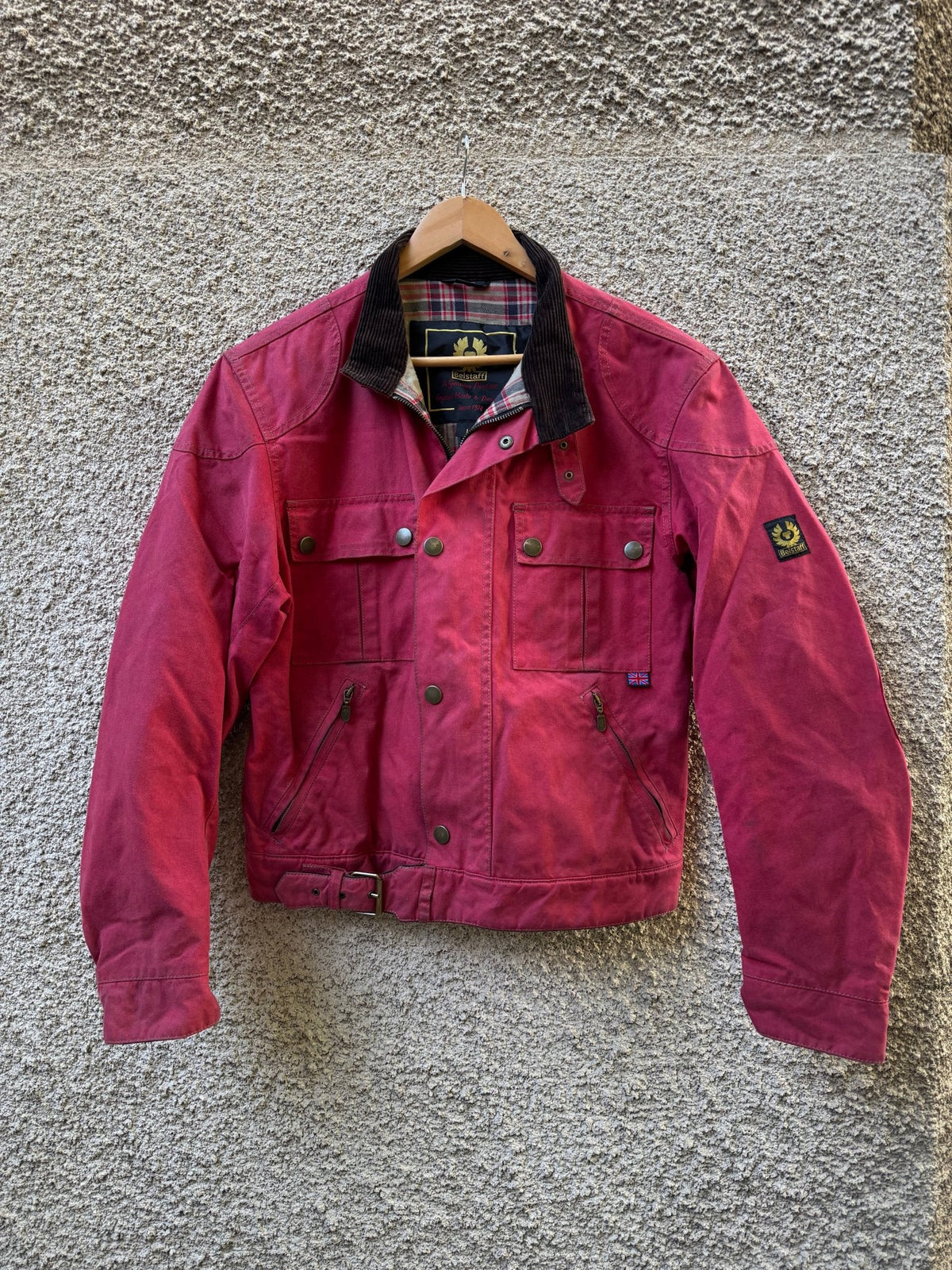 Jachetă Belstaff Racemaster Roșie Waxed Cotton Vintage | Moto Cropped | Patină Unică | L Bărbați - anbracaminte