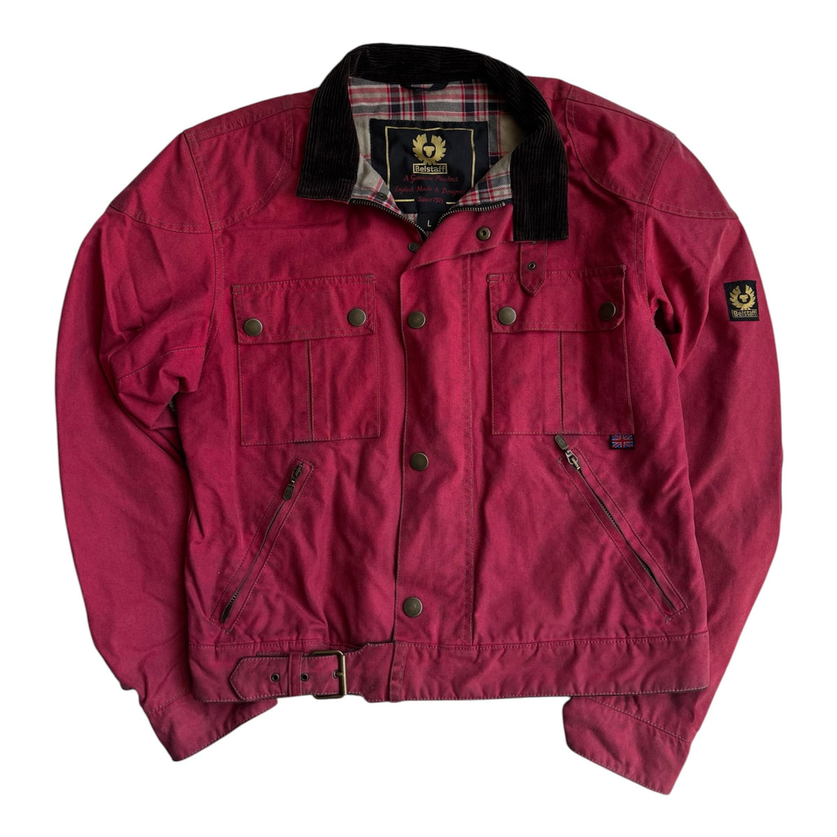Jachetă Belstaff Racemaster Roșie Waxed Cotton Vintage | Moto Cropped | Patină Unică | L Bărbați - anbracaminte